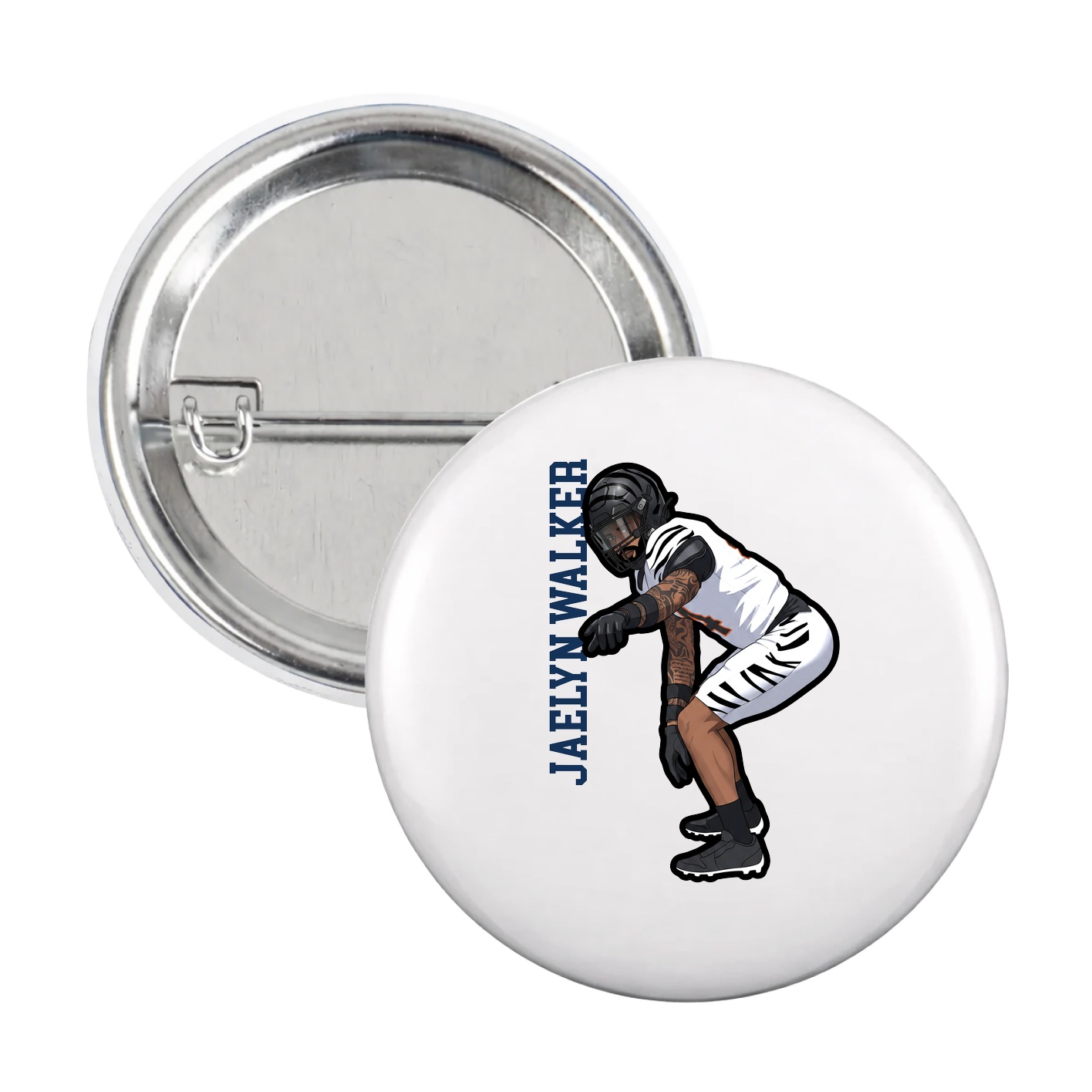 Game Day Button — Name Vertical in White