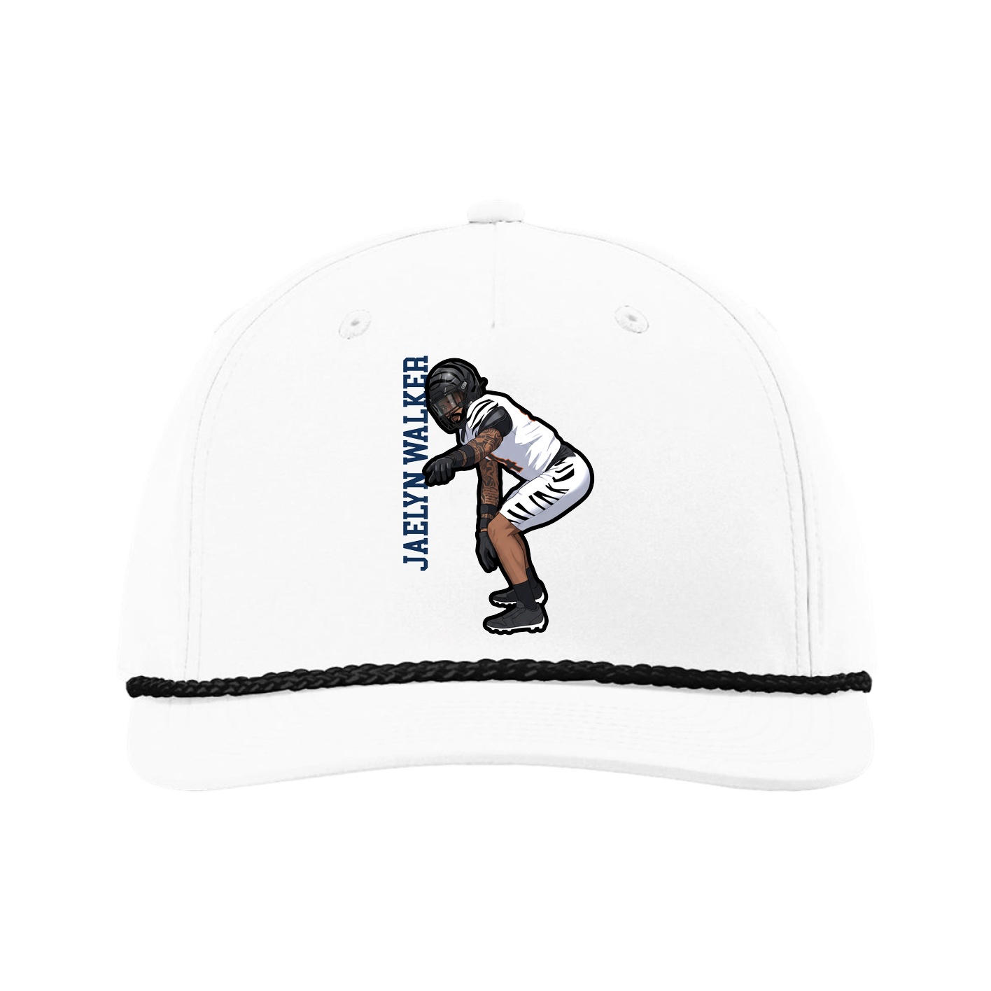 Five-Panel Classic Rope Cap — Name Vertical in White
