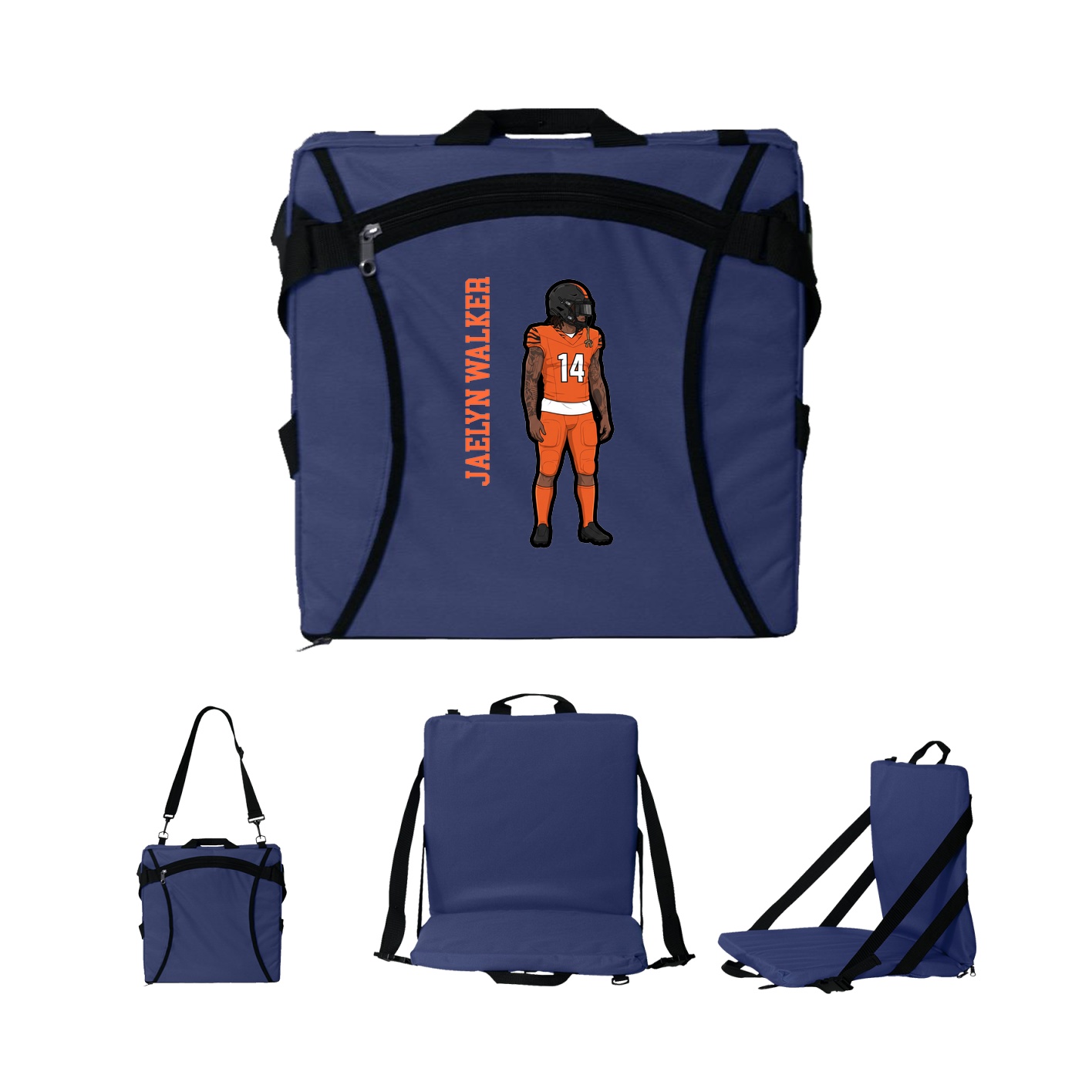Folding Stadium Seat — Name Vertical in Navy