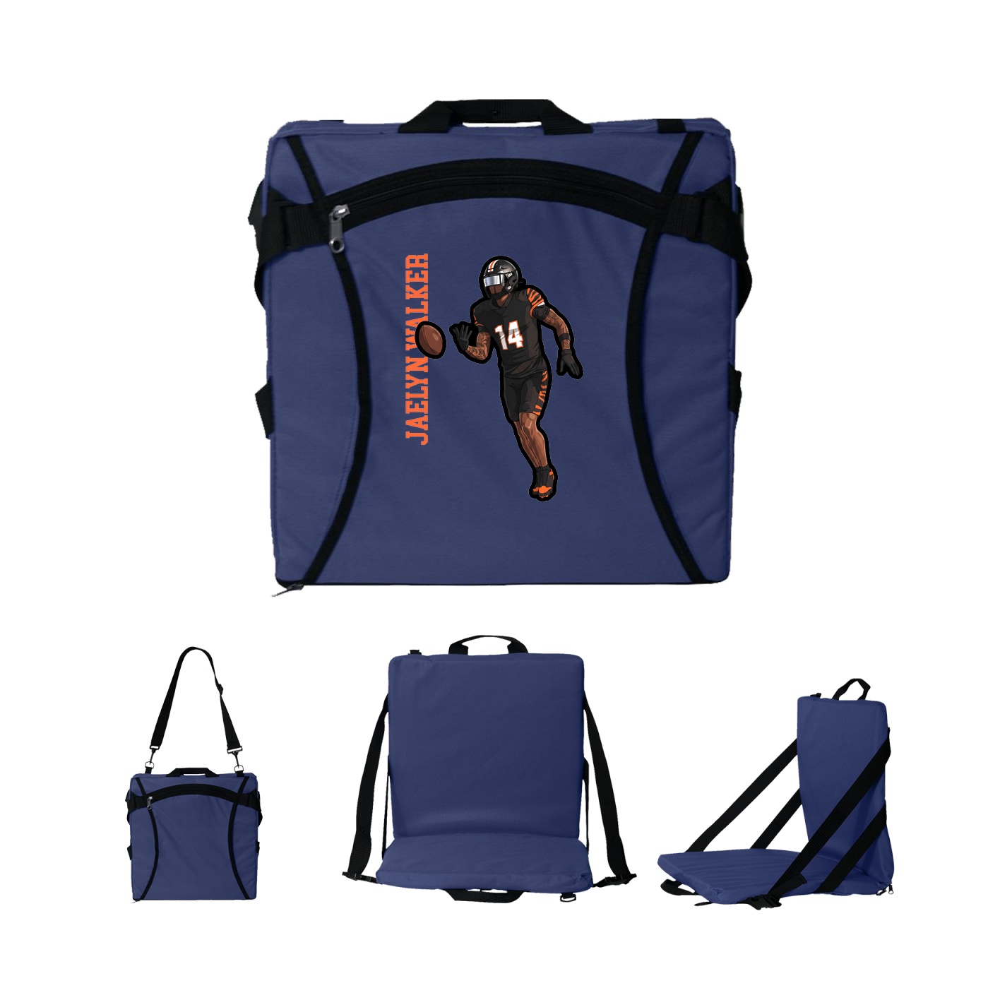 Folding Stadium Seat — Name Vertical in Navy