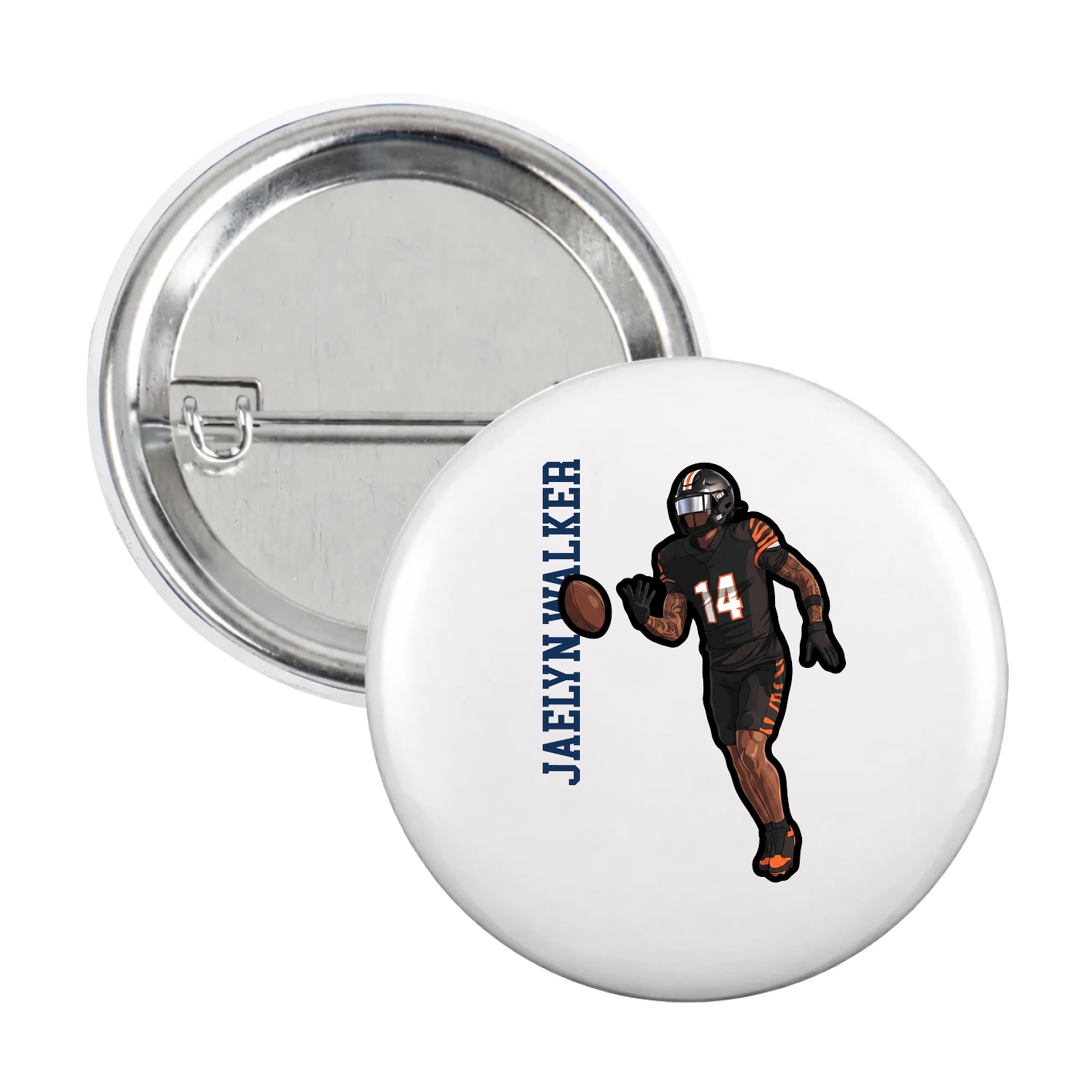 Game Day Button — Name Vertical in White