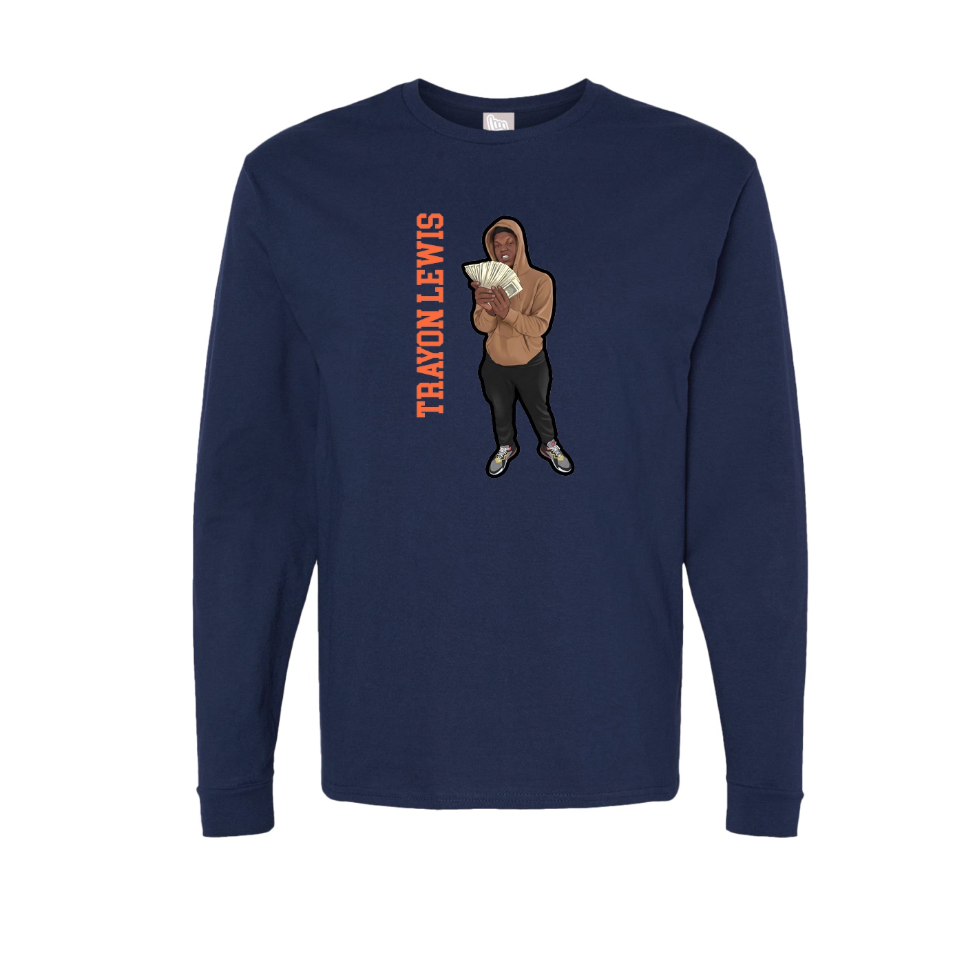 Long Sleeve Tee — Name Vertical in Navy