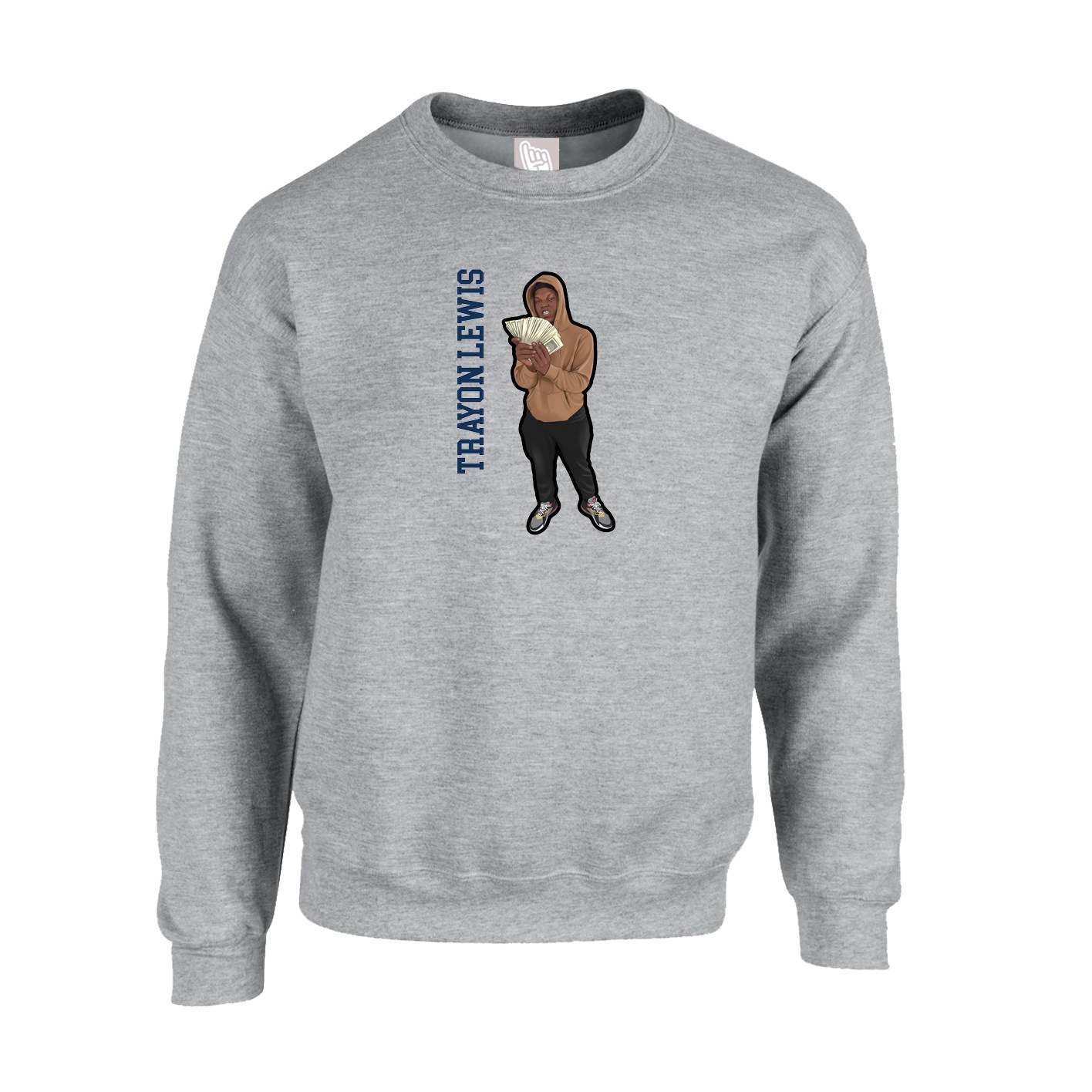 Fleece Crew — Name Vertical in Grey