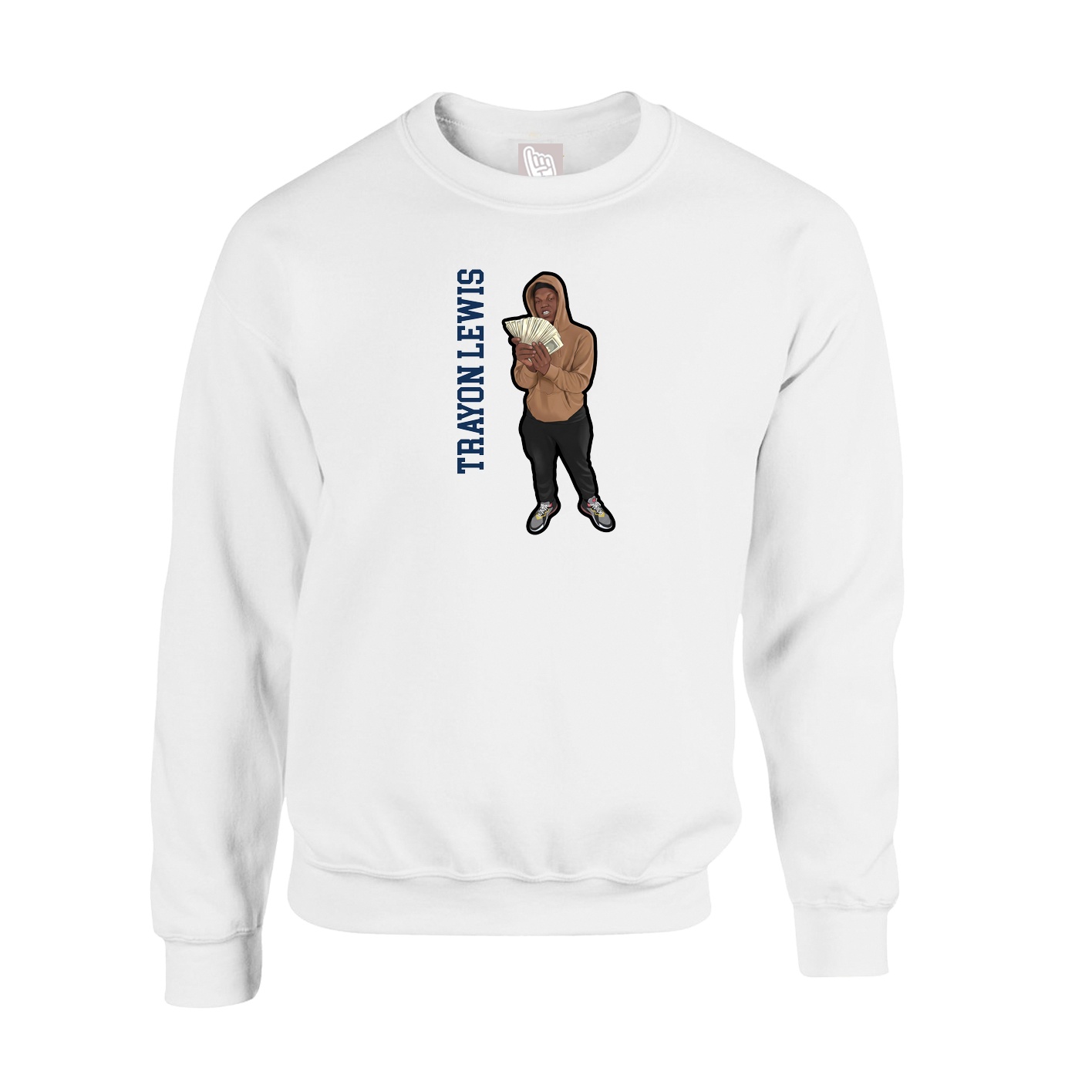 Fleece Crew — Name Vertical in White