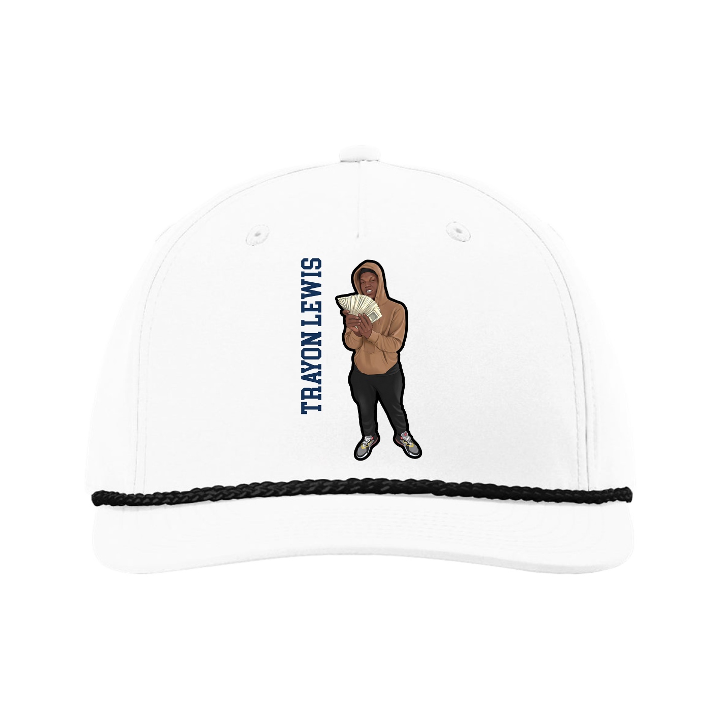 Five-Panel Classic Rope Cap — Name Vertical in White