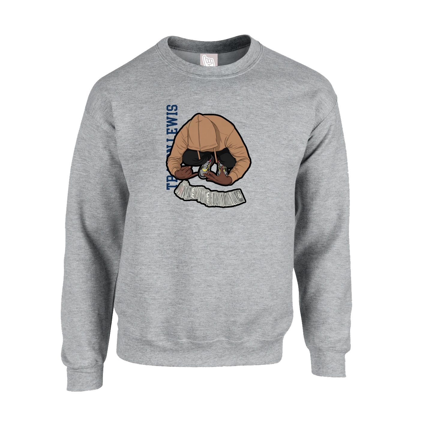 Fleece Crew — Name Vertical in Grey
