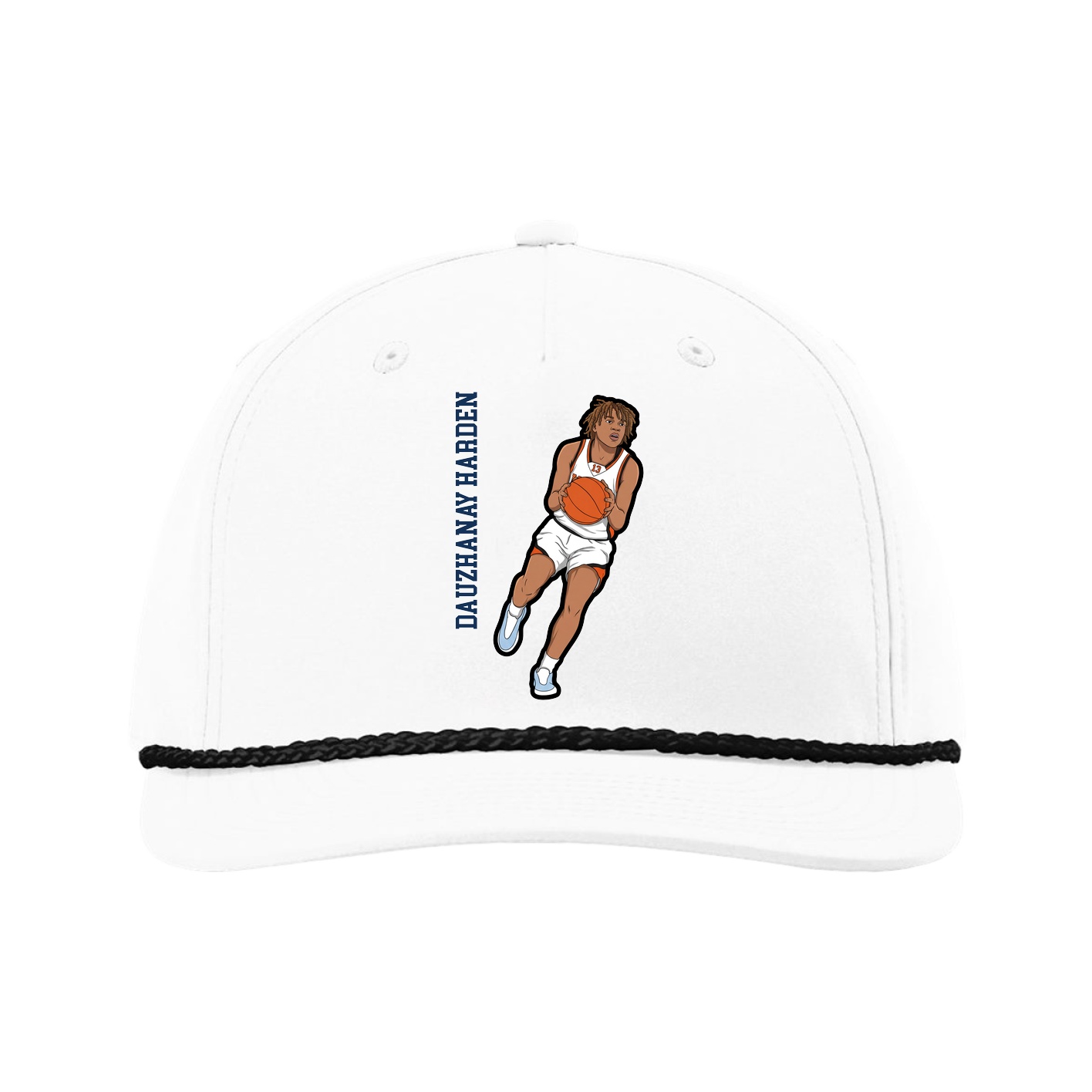 Five-Panel Classic Rope Cap — Name Vertical in White