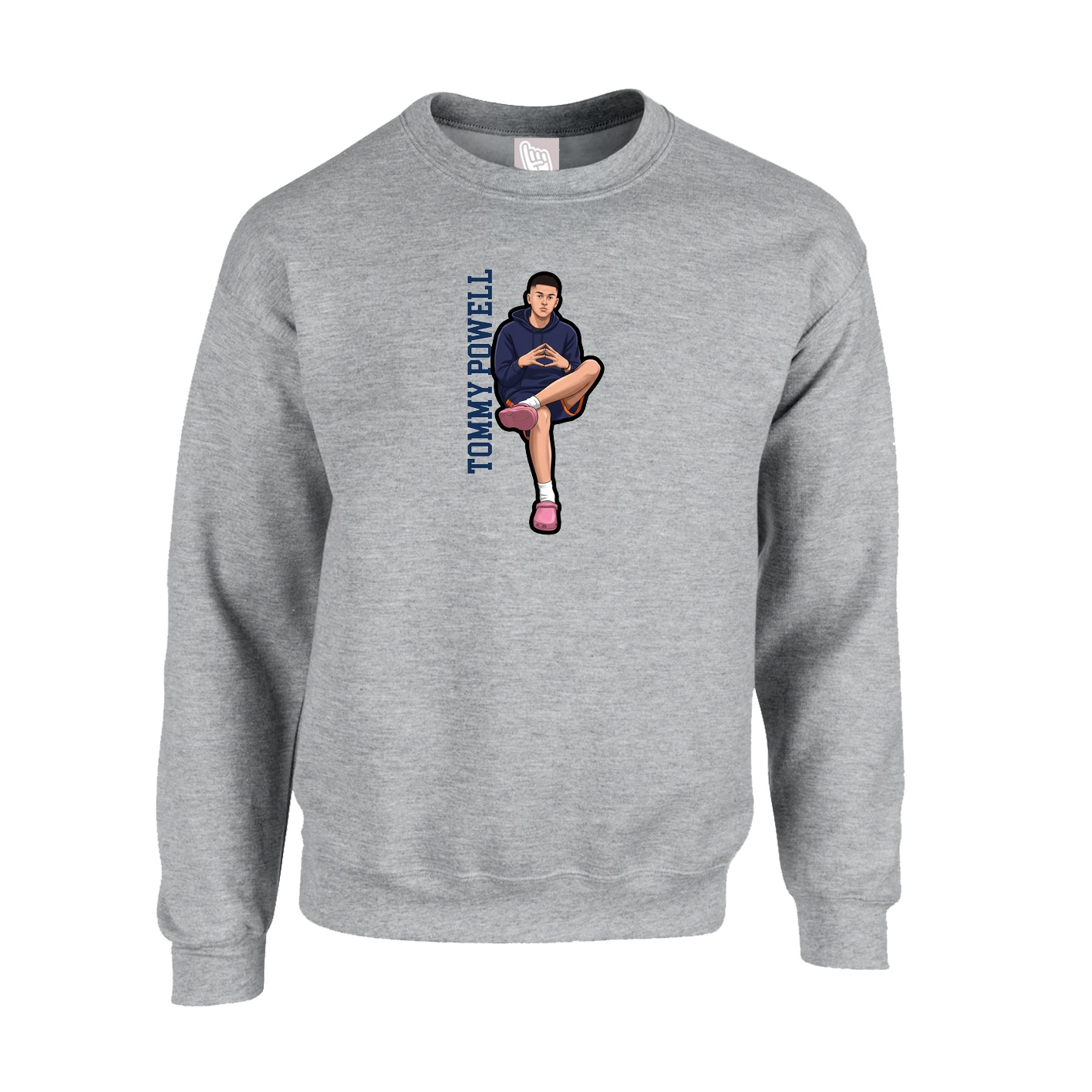 Fleece Crew — Name Vertical in Grey