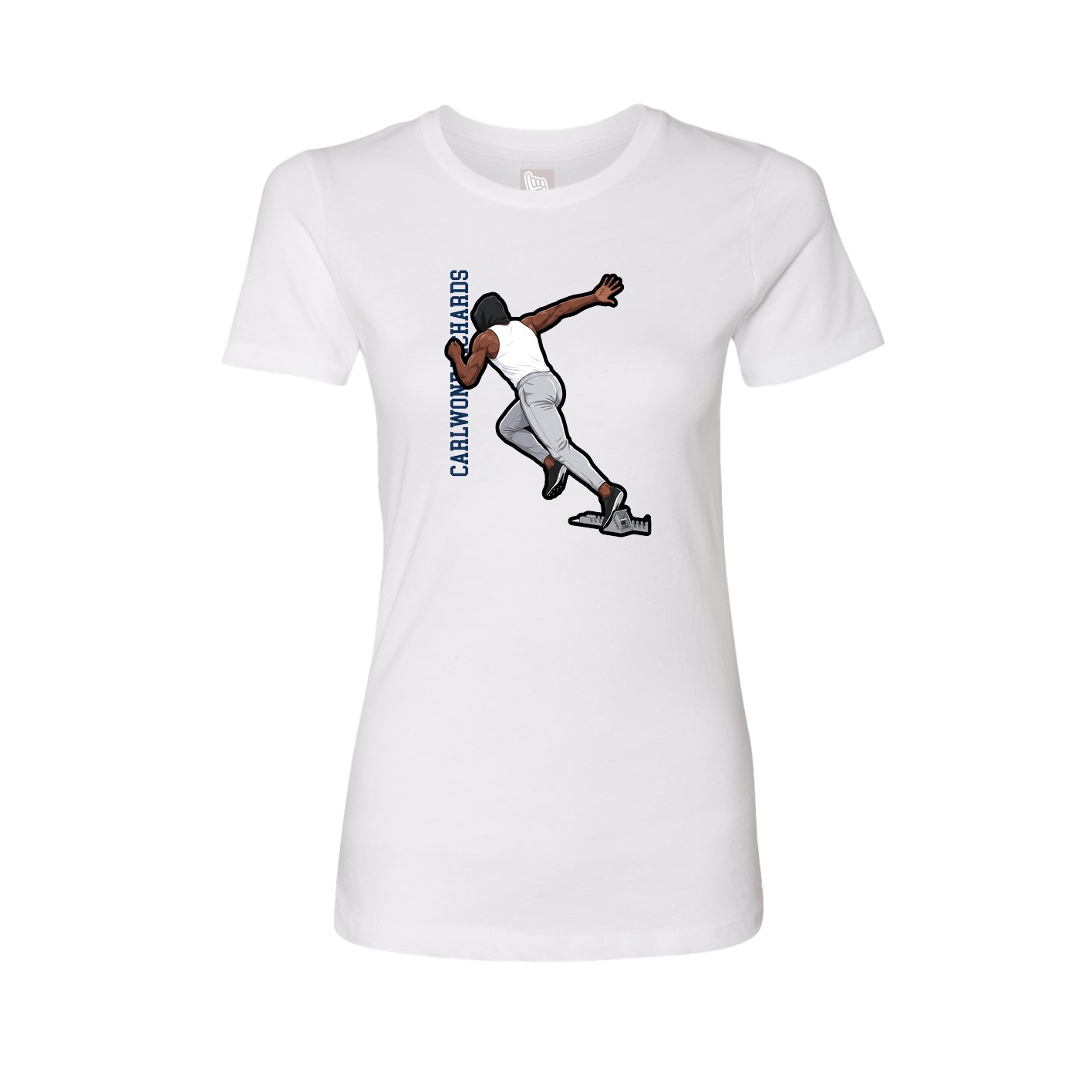 Womens Tee — Name Vertical in White