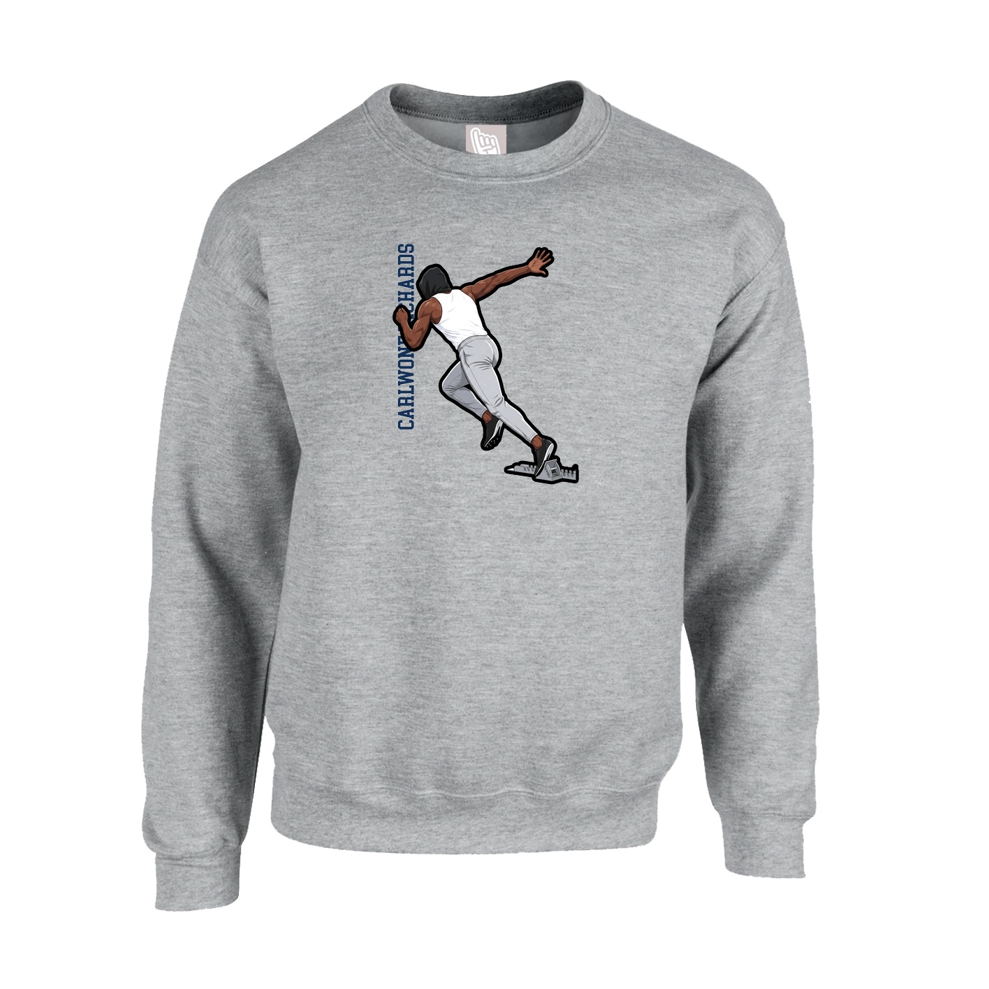 Fleece Crew — Name Vertical in Grey