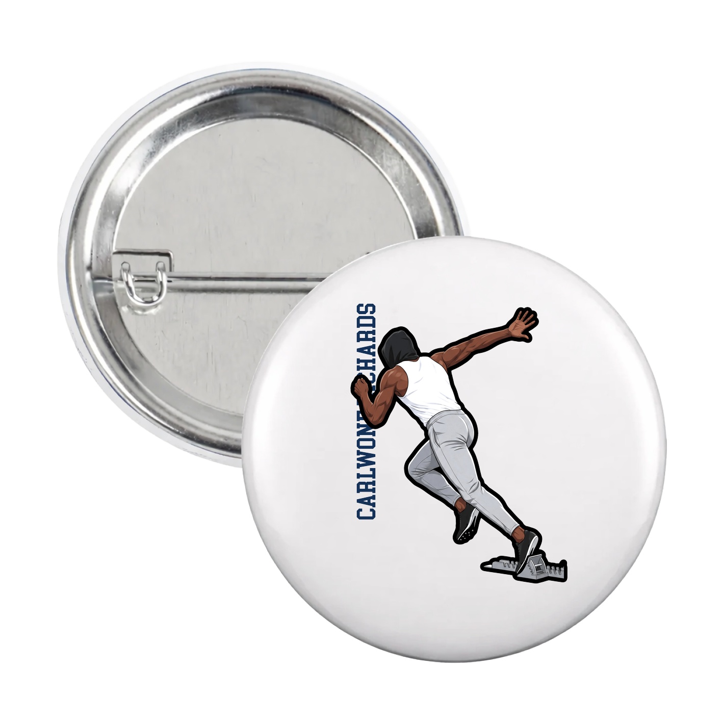 Game Day Button — Name Vertical in White