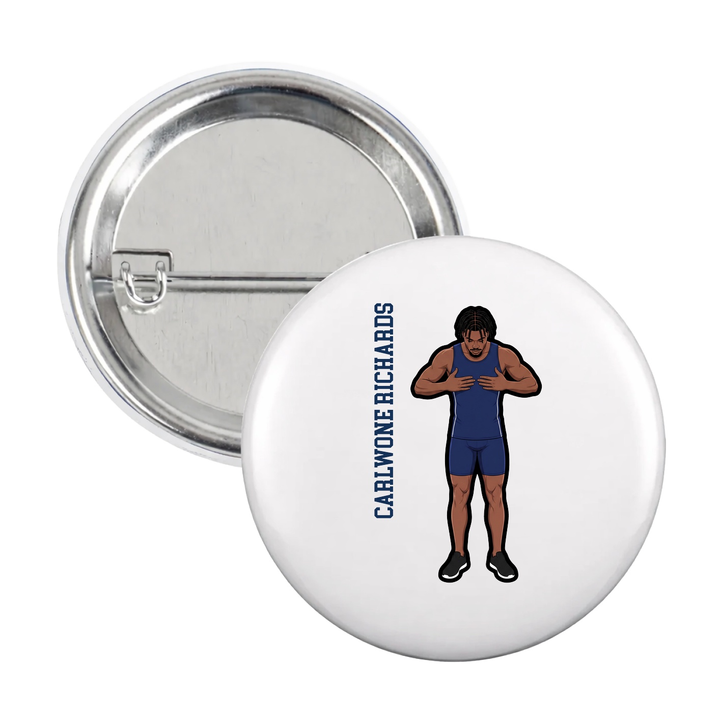 Game Day Button — Name Vertical in White