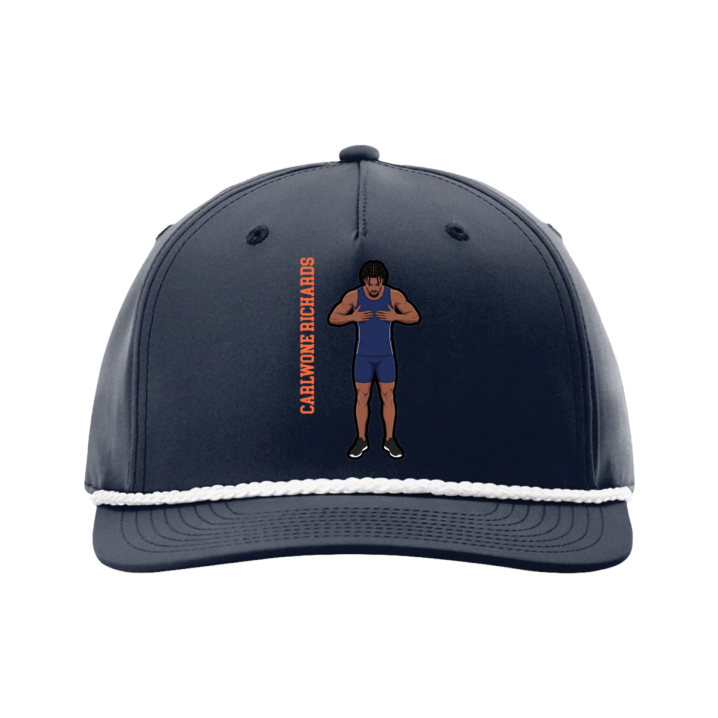 Five-Panel Classic Rope Cap — Name Vertical in Navy