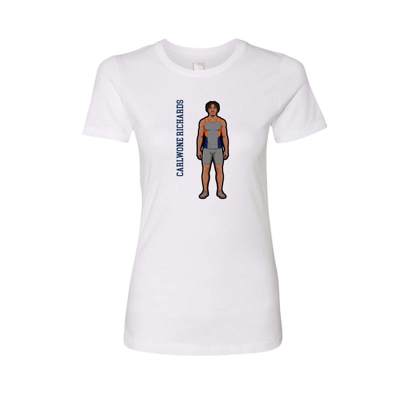 Womens Tee — Name Vertical in White