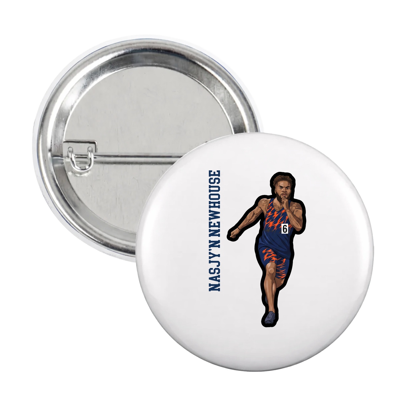 Game Day Button — Name Vertical in White