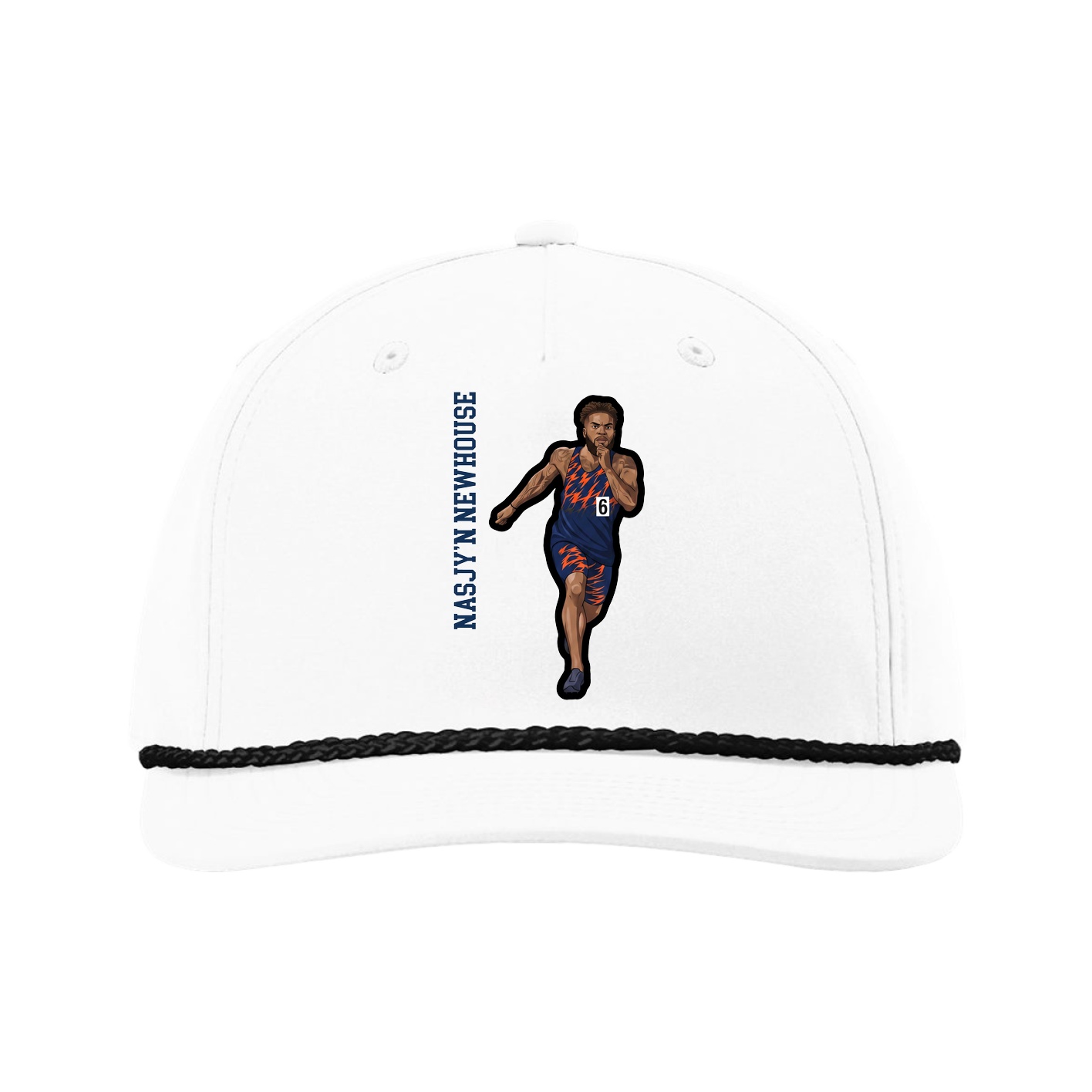 Five-Panel Classic Rope Cap — Name Vertical in White