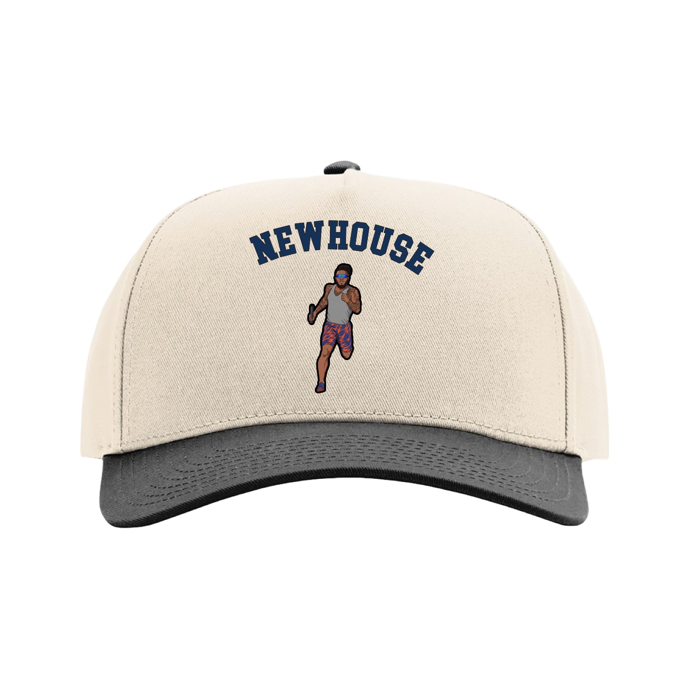 Full Fabric Five-Panel Champ Cap — Shirsey Arch in Cream/Black