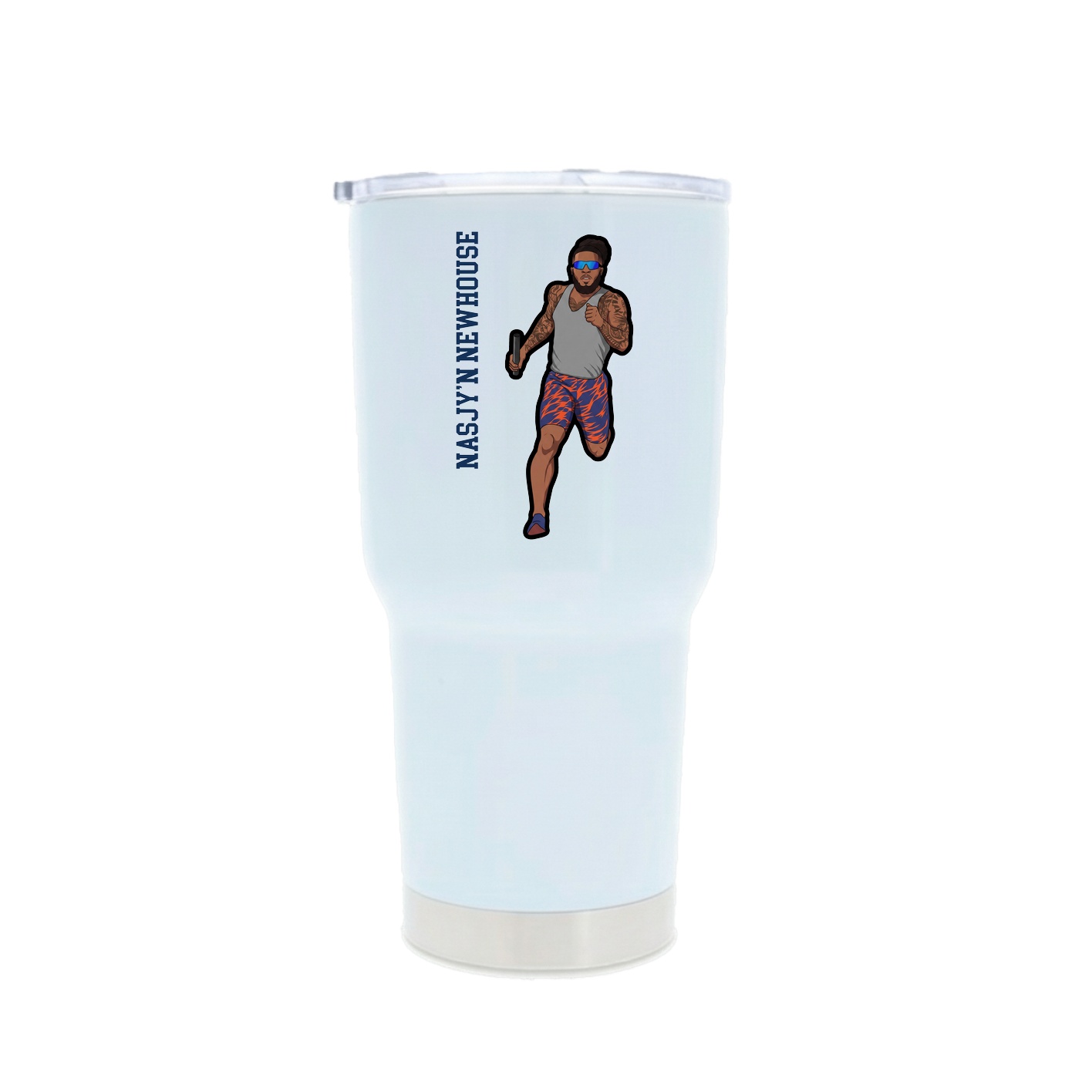 30oz Stainless Steel Tumbler — Name Vertical in White