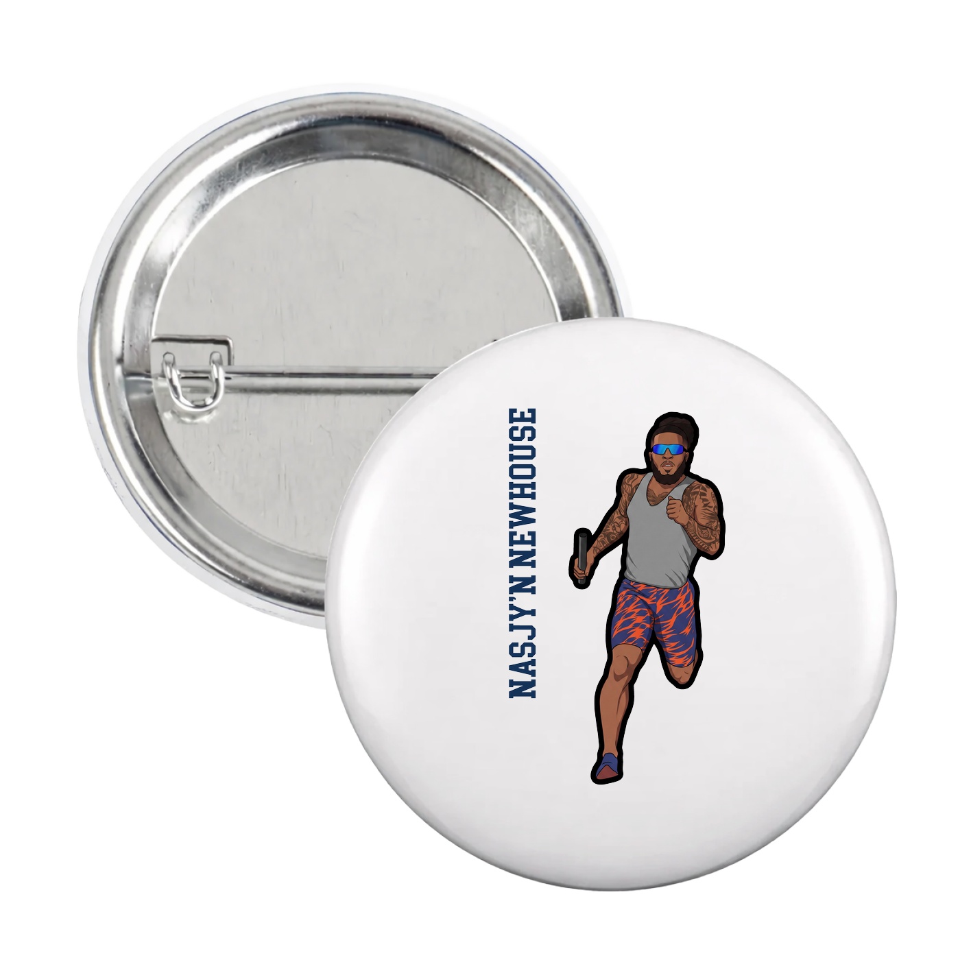 Game Day Button — Name Vertical in White