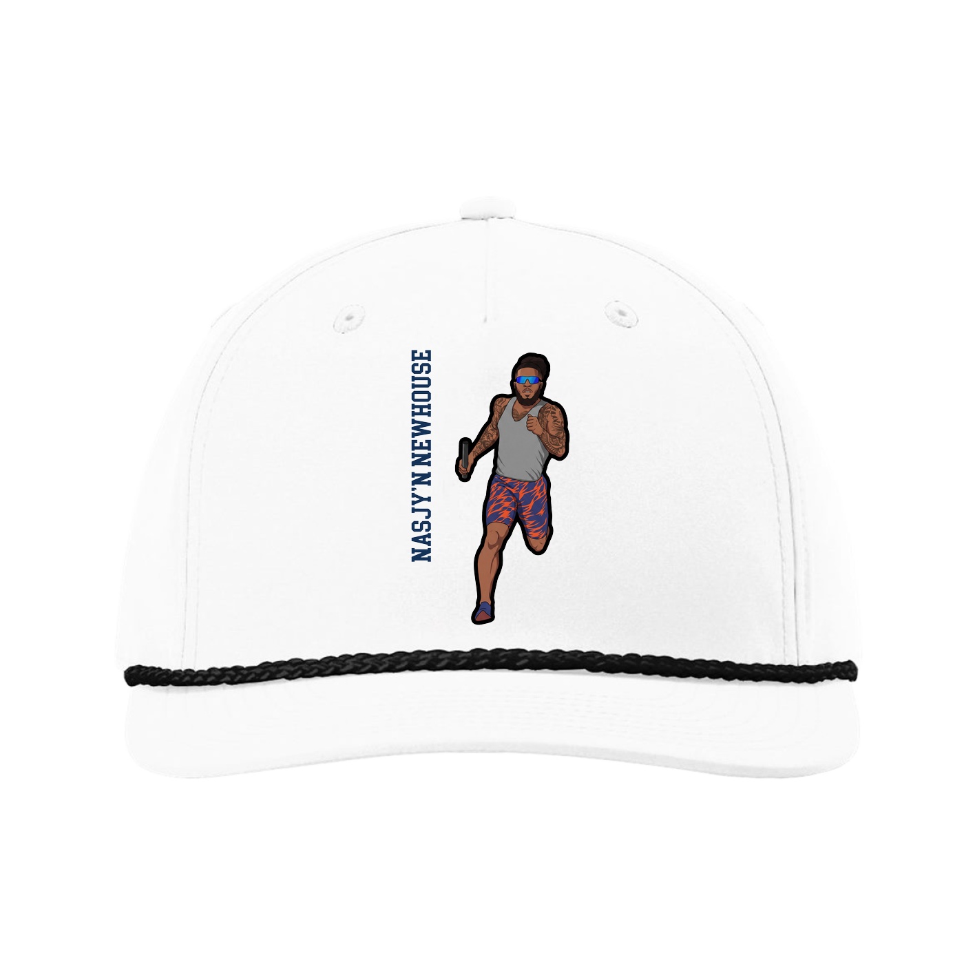 Five-Panel Classic Rope Cap — Name Vertical in White