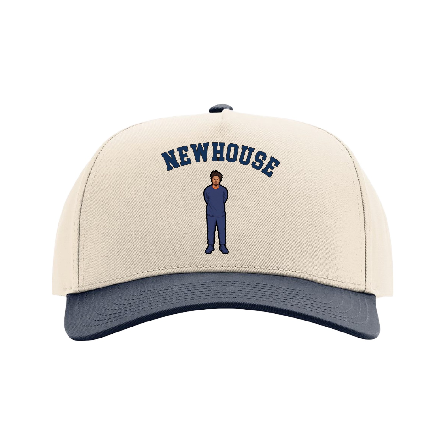 Full Fabric Five-Panel Champ Cap — Shirsey Arch in Cream/Navy