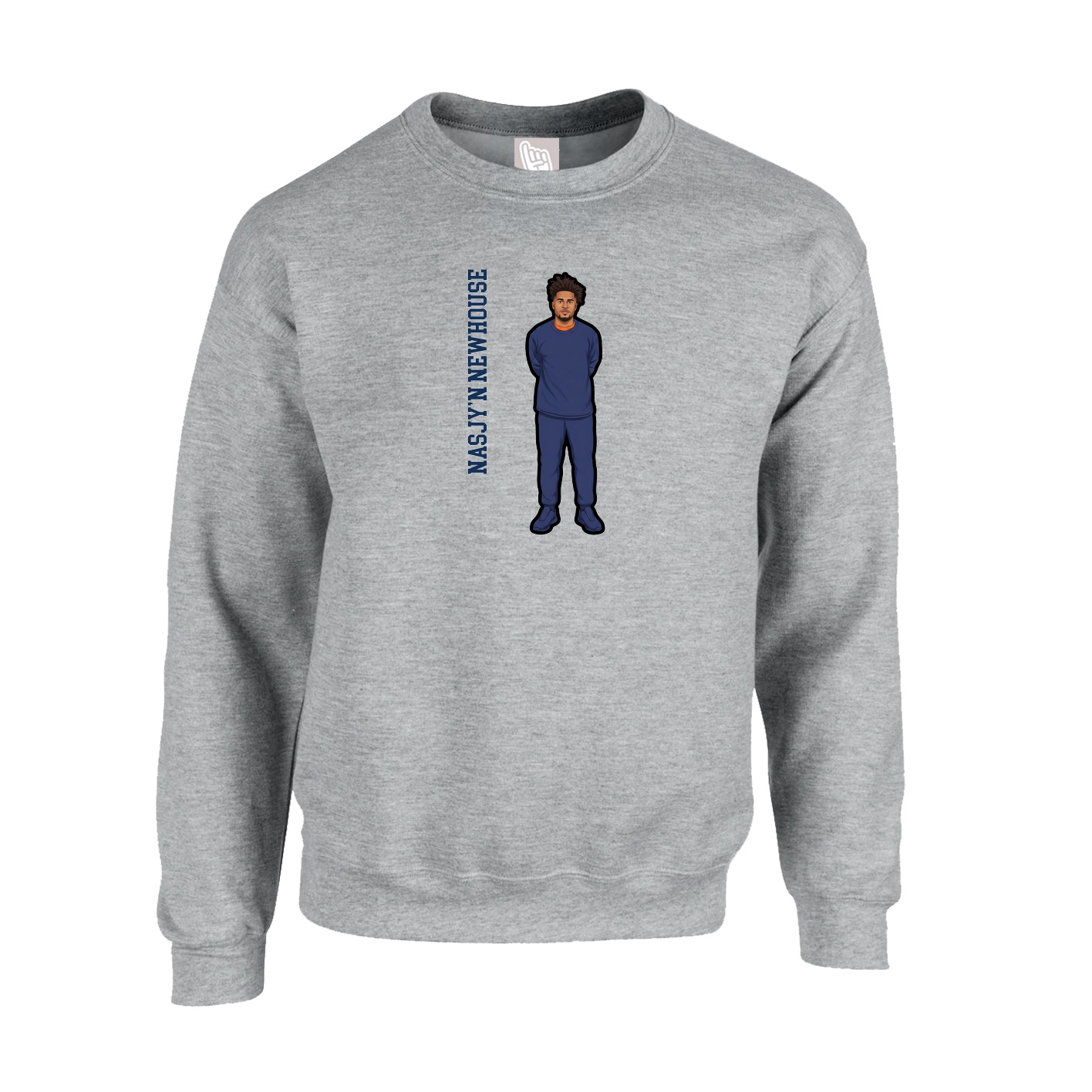Fleece Crew — Name Vertical in Grey