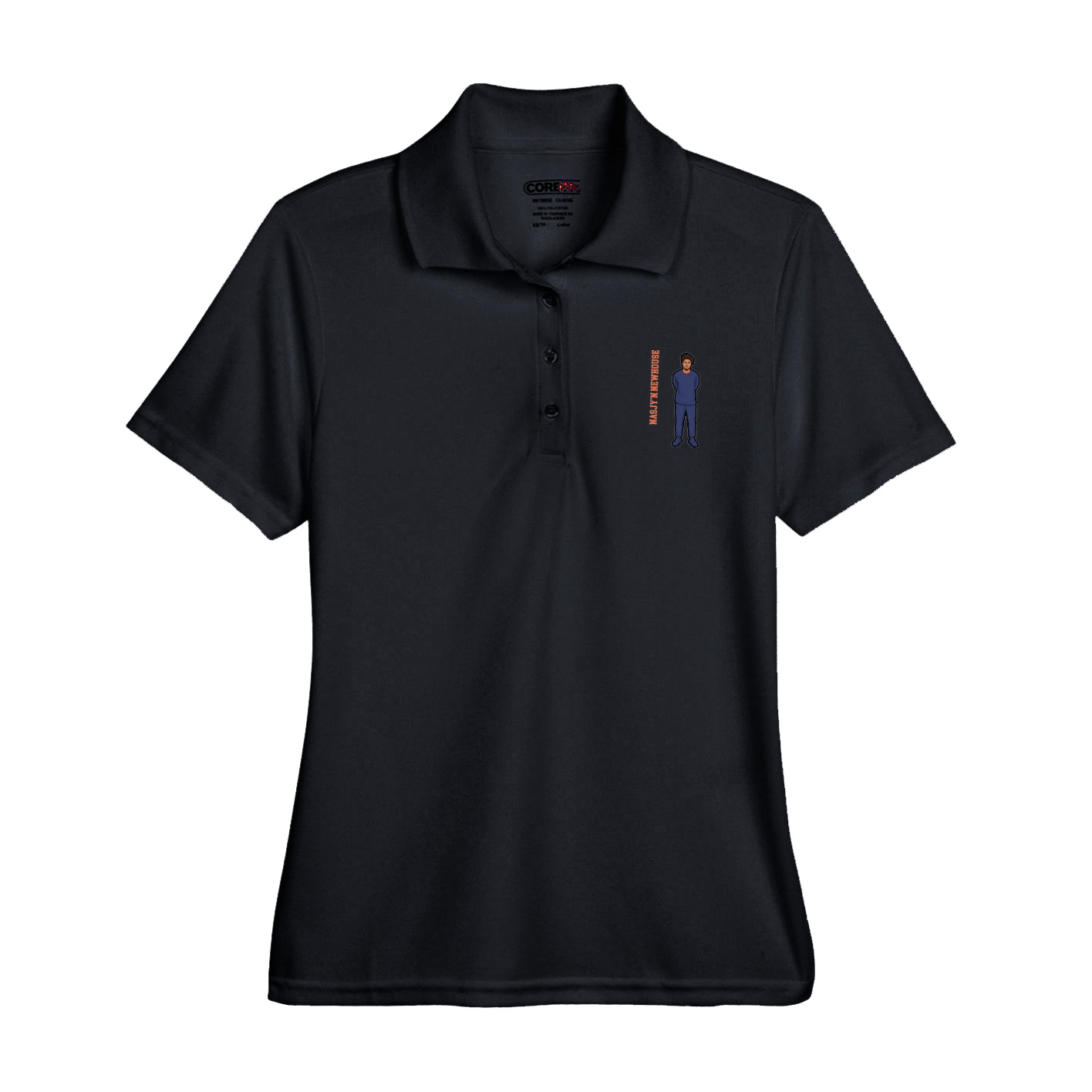 Womens Performance Polo — Name Vertical in Black