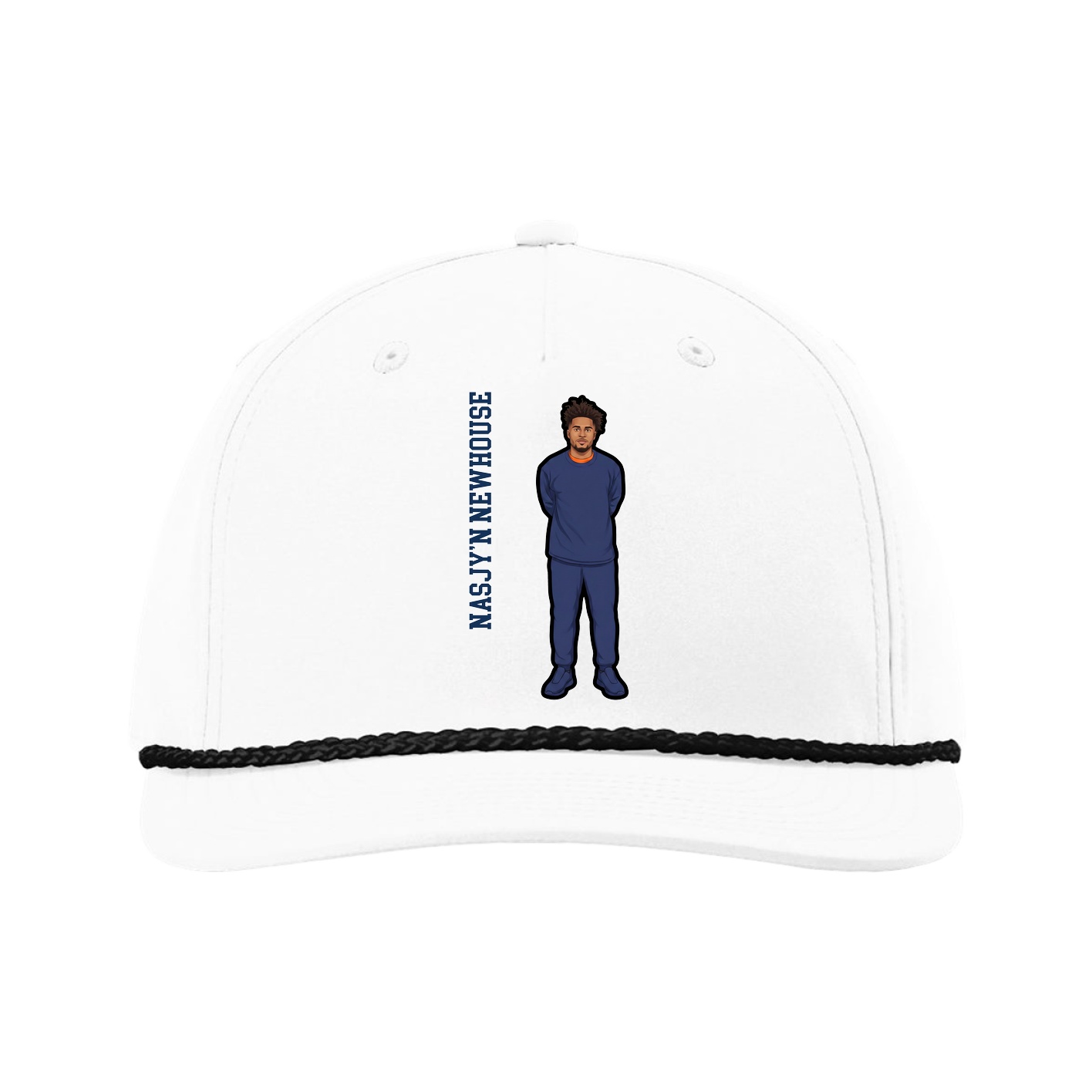 Five-Panel Classic Rope Cap — Name Vertical in White