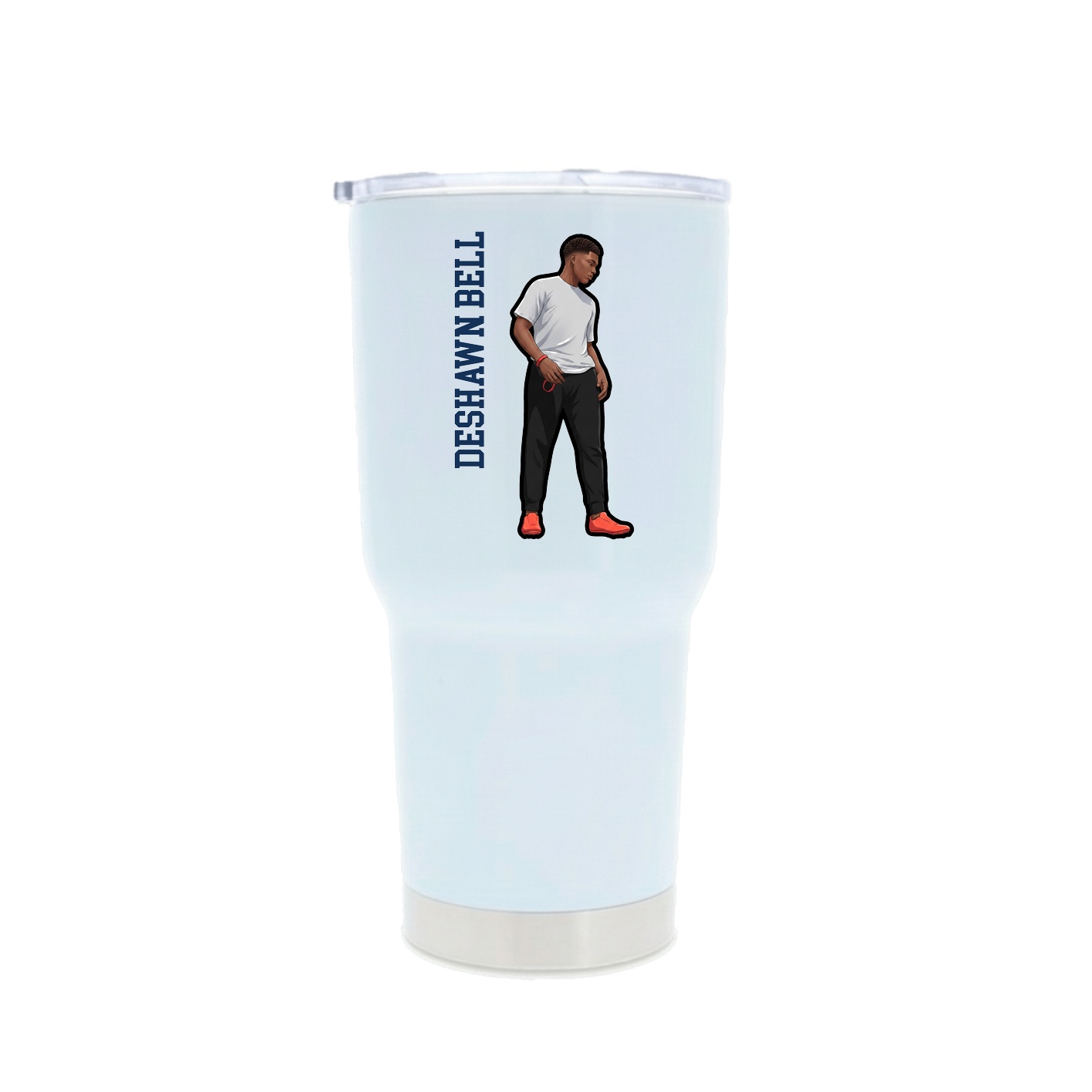 30oz Stainless Steel Tumbler — Name Vertical in White