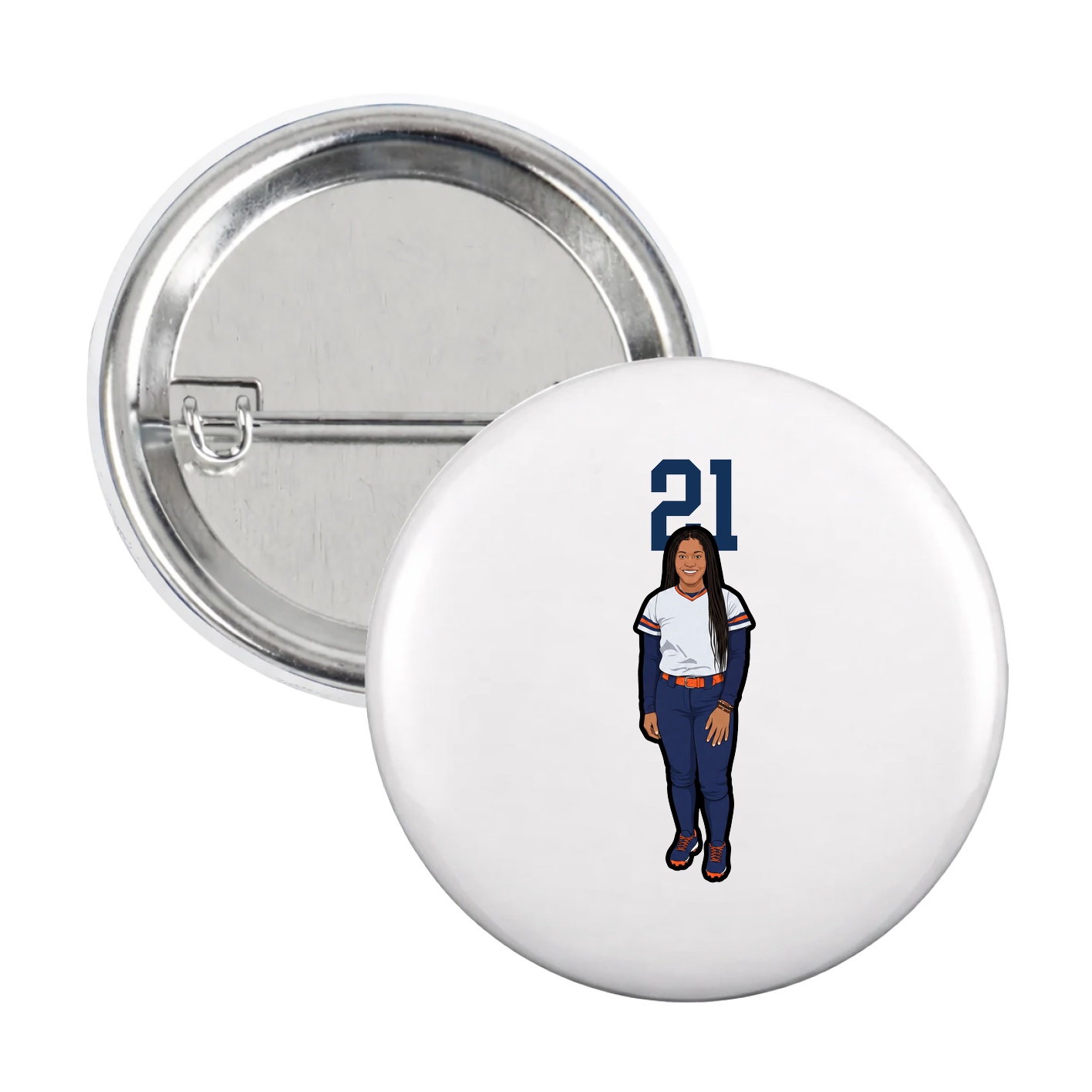 Game Day Button — Number Top in White