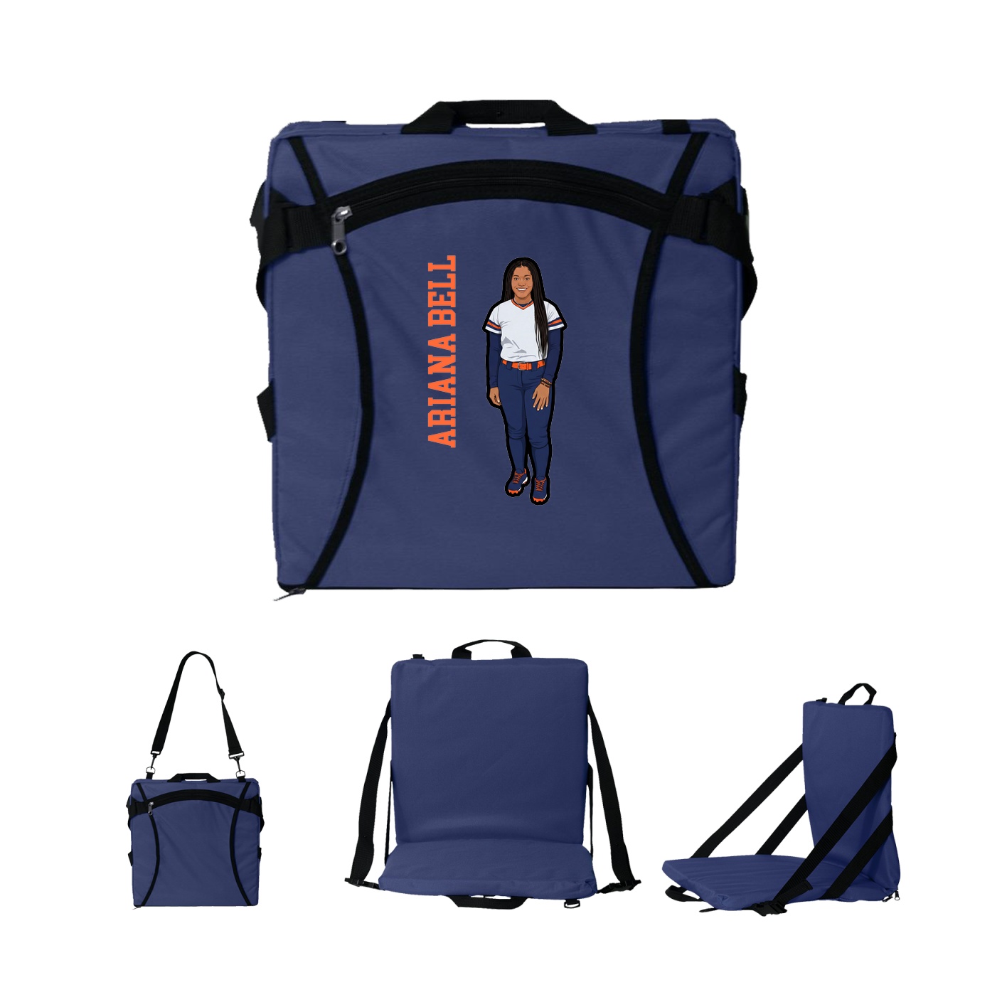 Folding Stadium Seat — Name Vertical in Navy