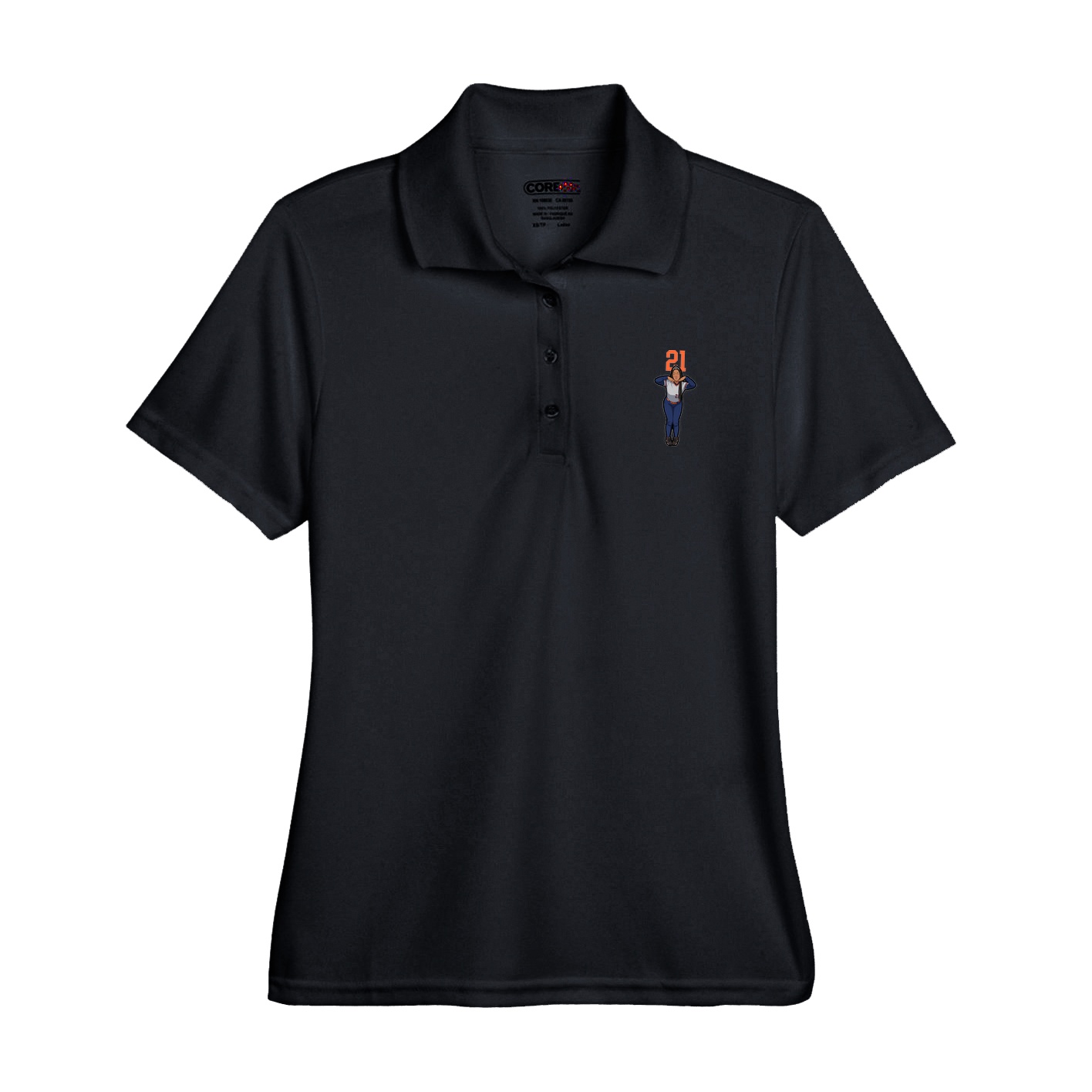 Womens Performance Polo — Number Top in Black