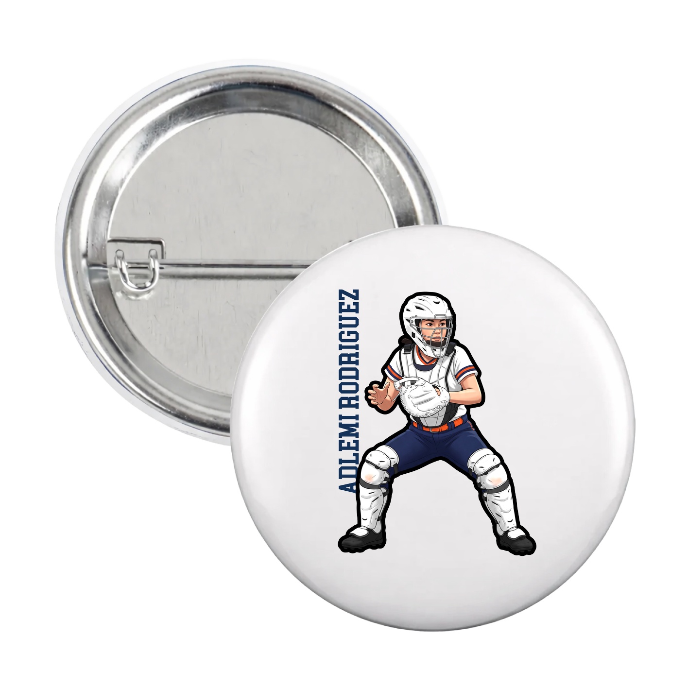Game Day Button — Name Vertical in White
