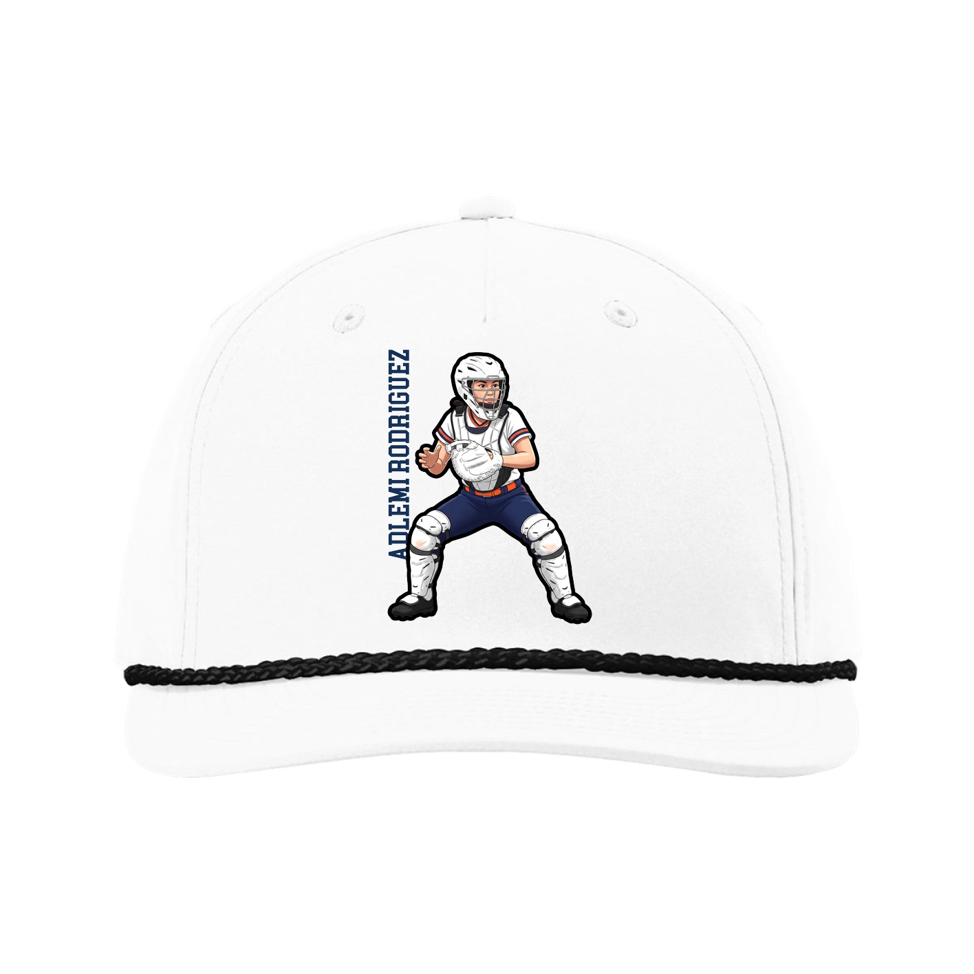 Five-Panel Classic Rope Cap — Name Vertical in White