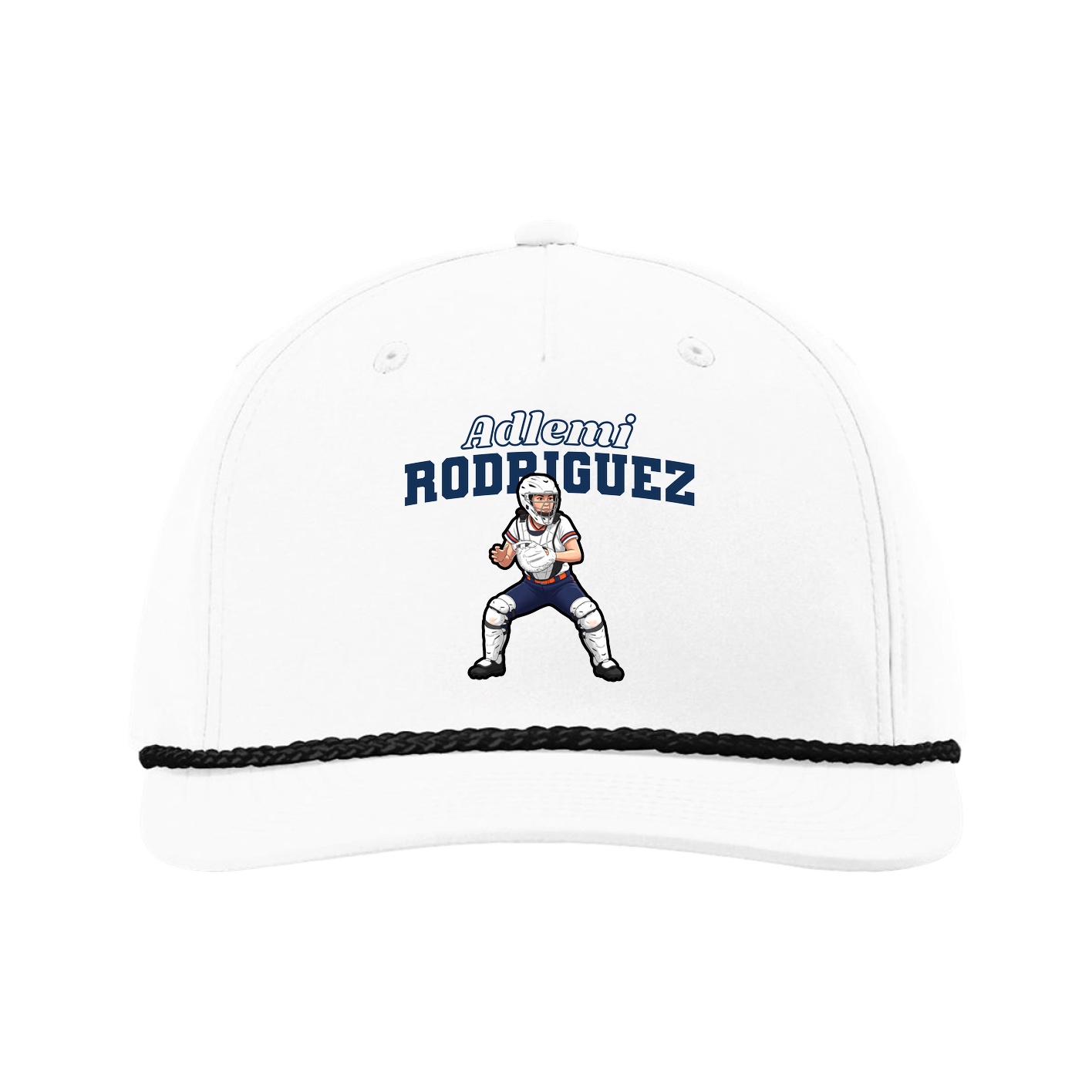 Five-Panel Classic Rope Cap — Name Arch in White
