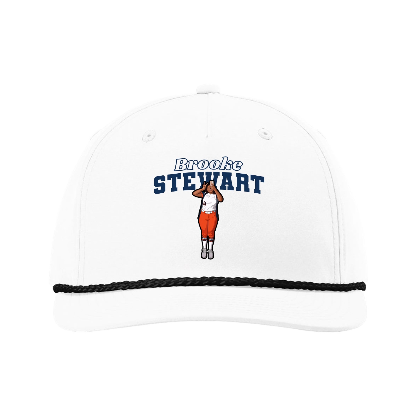 Five-Panel Classic Rope Cap — Name Arch in White