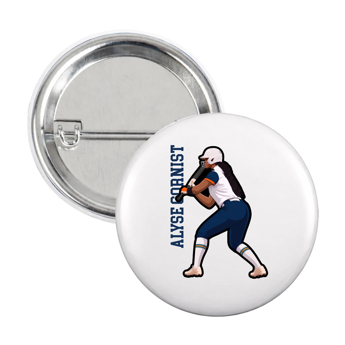 Game Day Button — Name Vertical in White