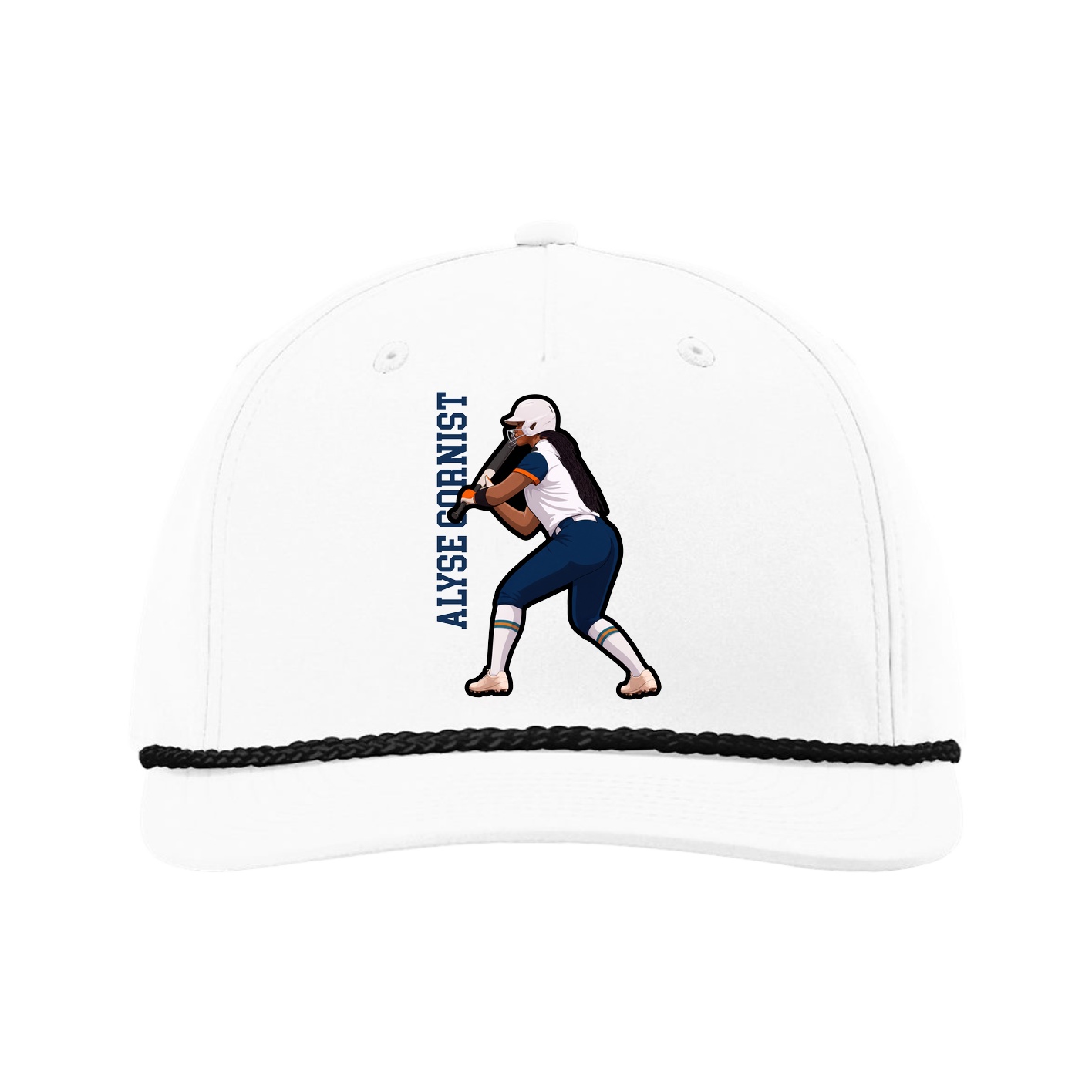 Five-Panel Classic Rope Cap — Name Vertical in White
