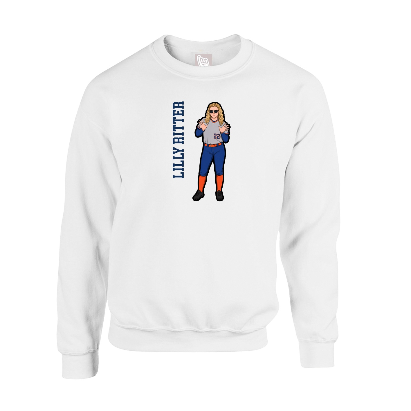 Fleece Crew — Name Vertical in White