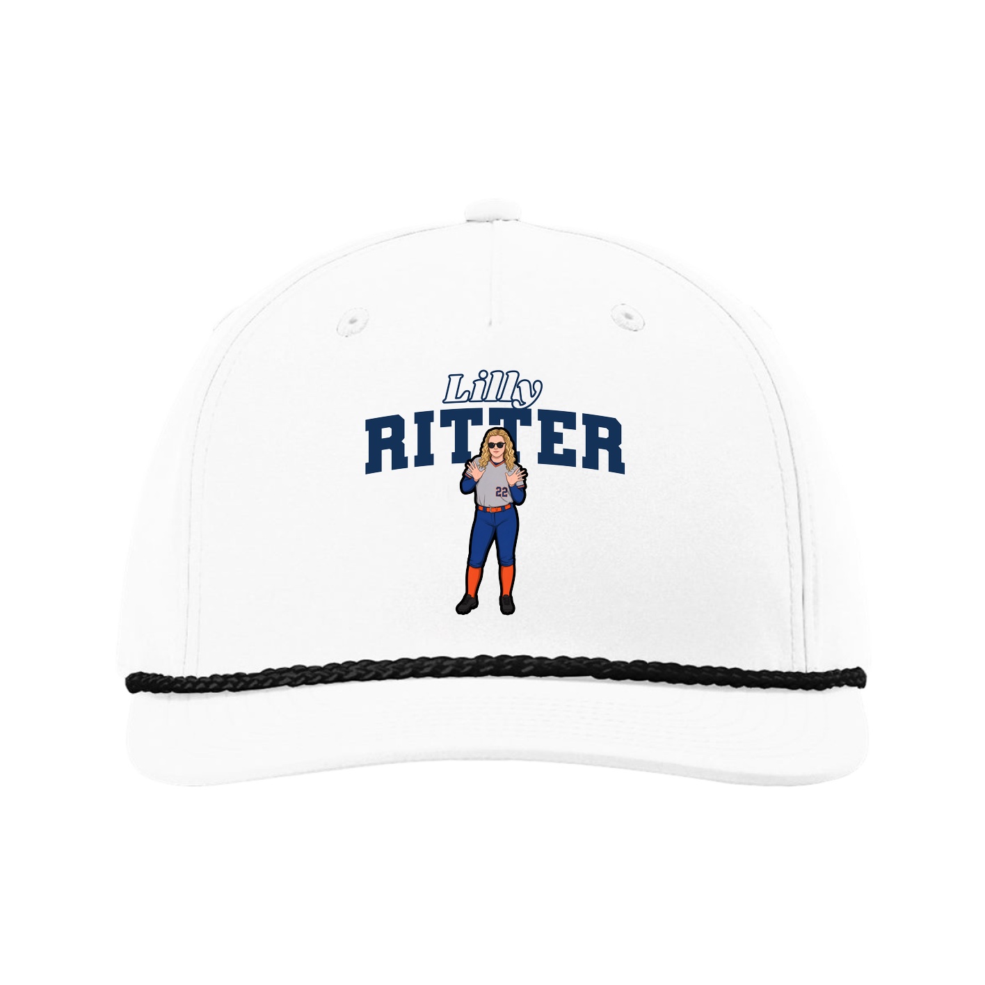 Five-Panel Classic Rope Cap — Name Arch in White