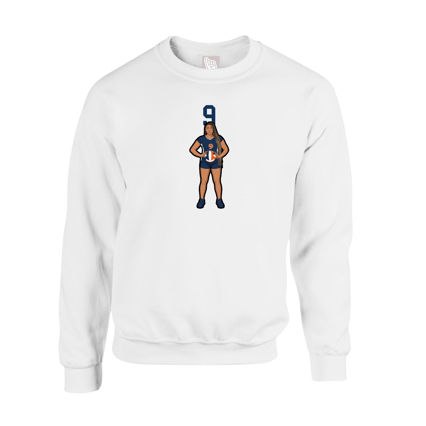 Fleece Crew — Number Top in White