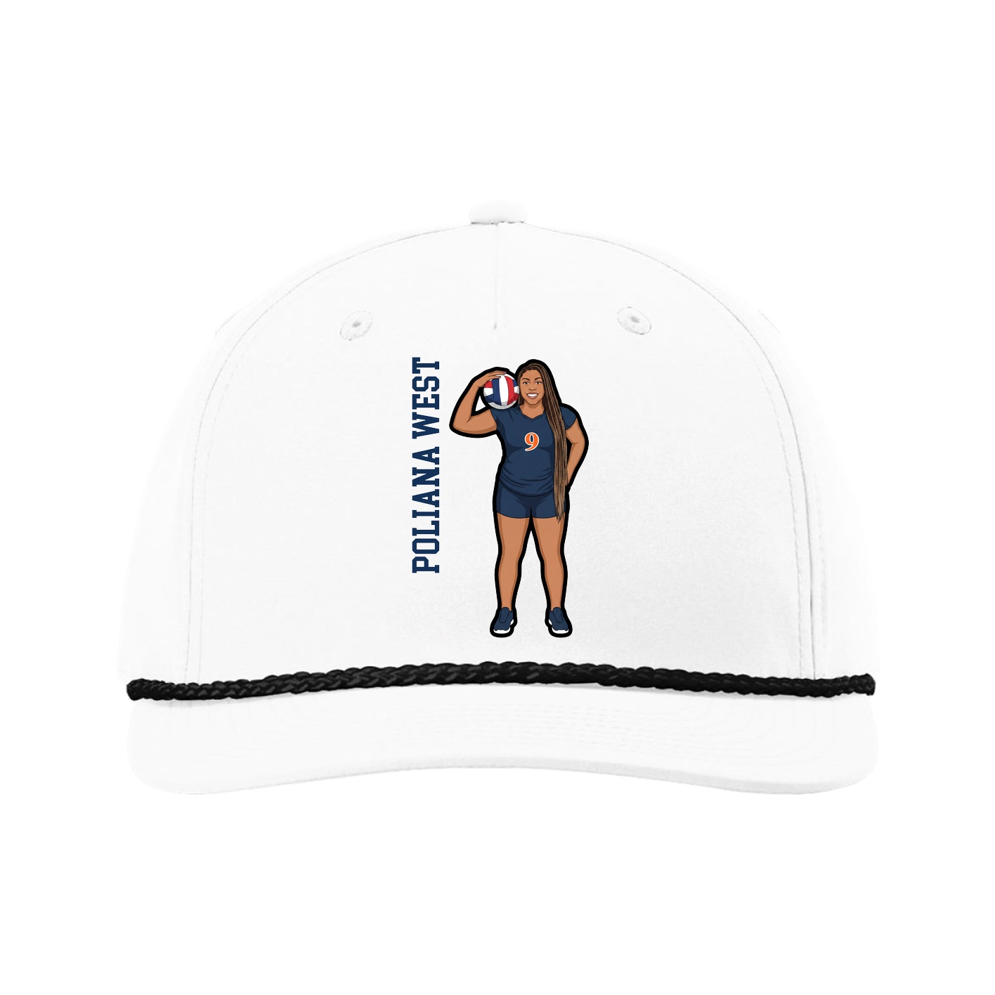 Five-Panel Classic Rope Cap — Name Vertical in White