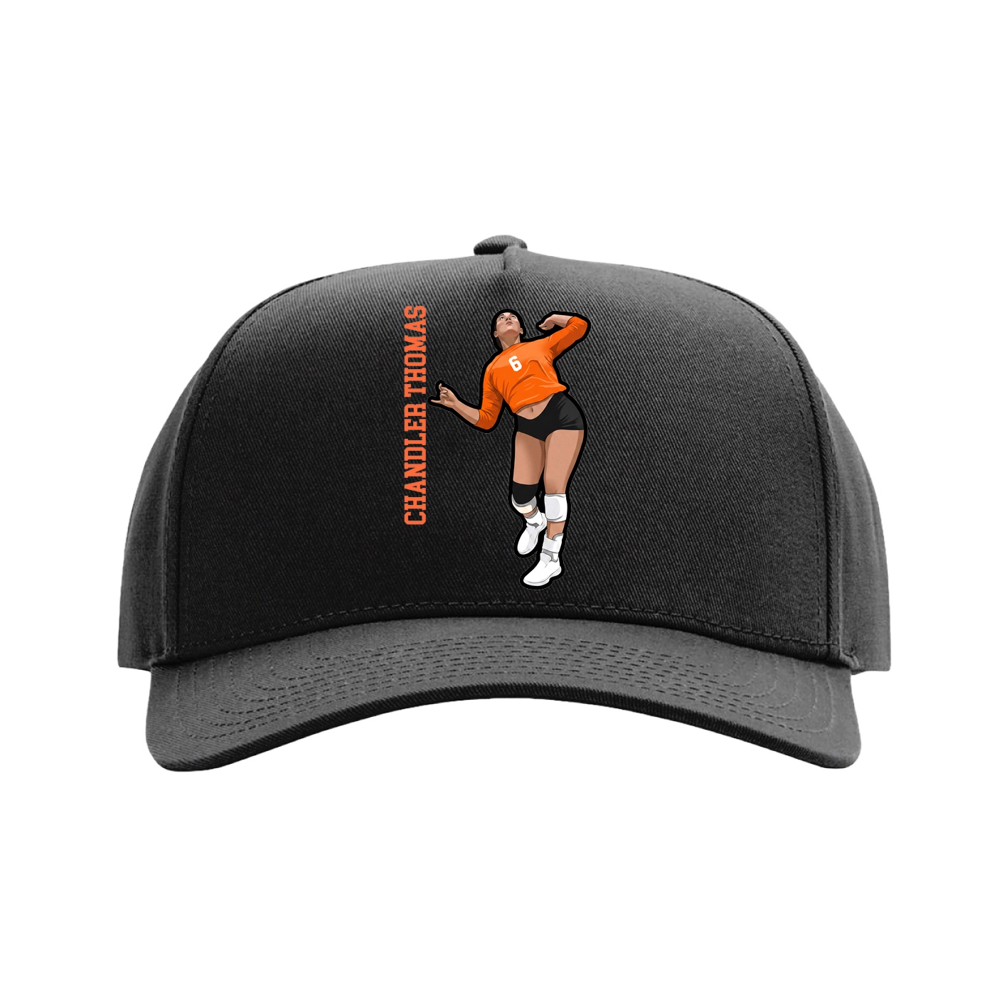 Full Fabric Five-Panel Champ Cap — Name Vertical in Black