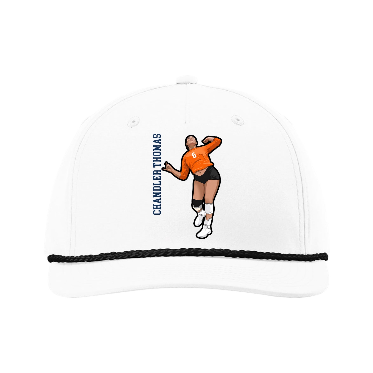 Five-Panel Classic Rope Cap — Name Vertical in White