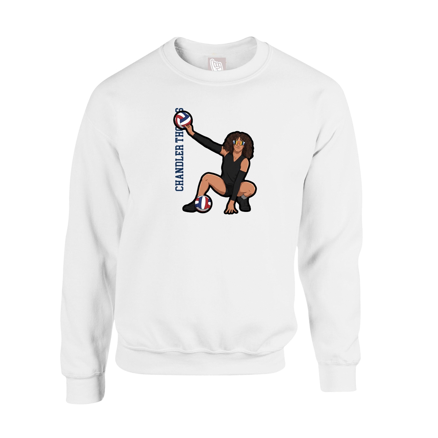 Fleece Crew — Name Vertical in White