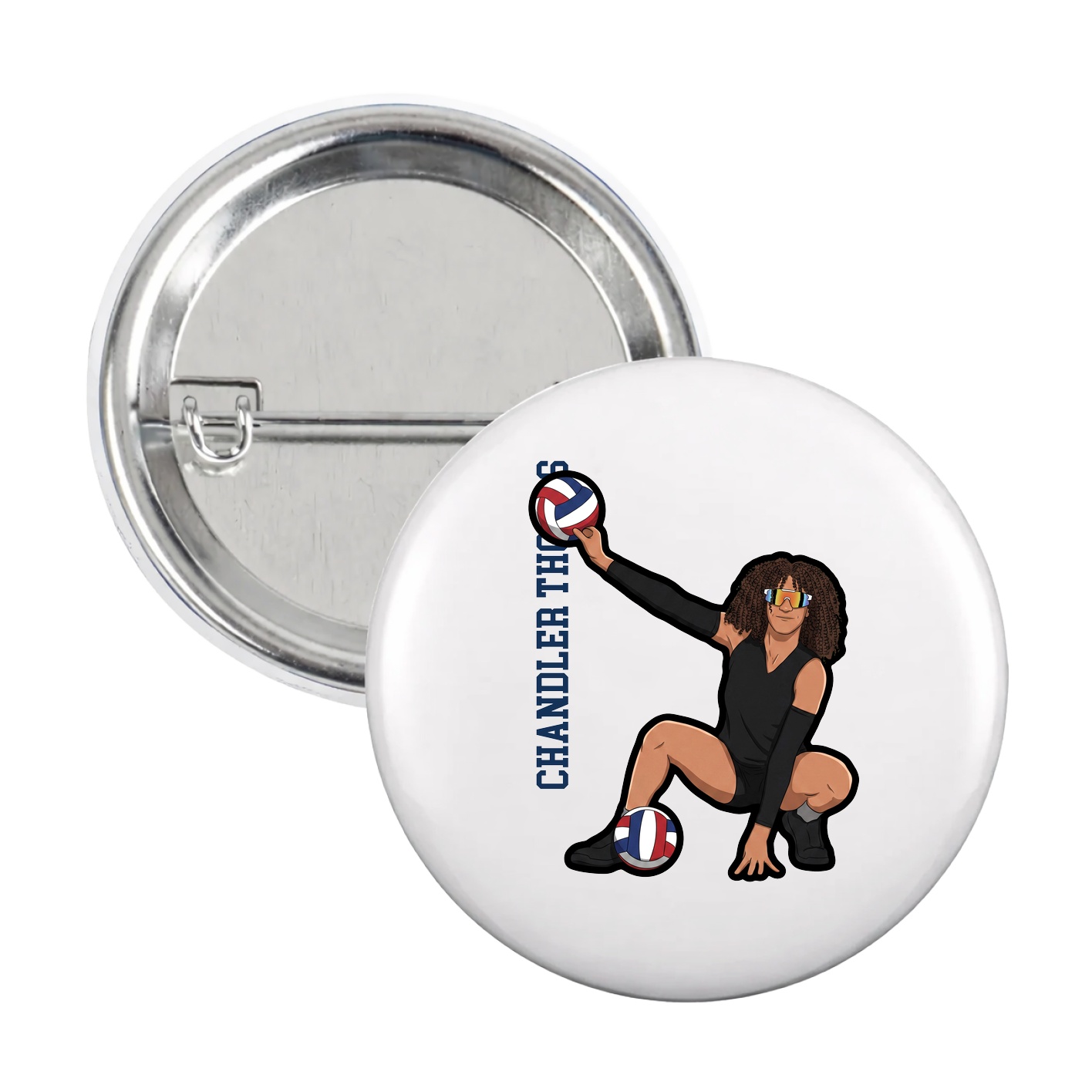 Game Day Button — Name Vertical in White
