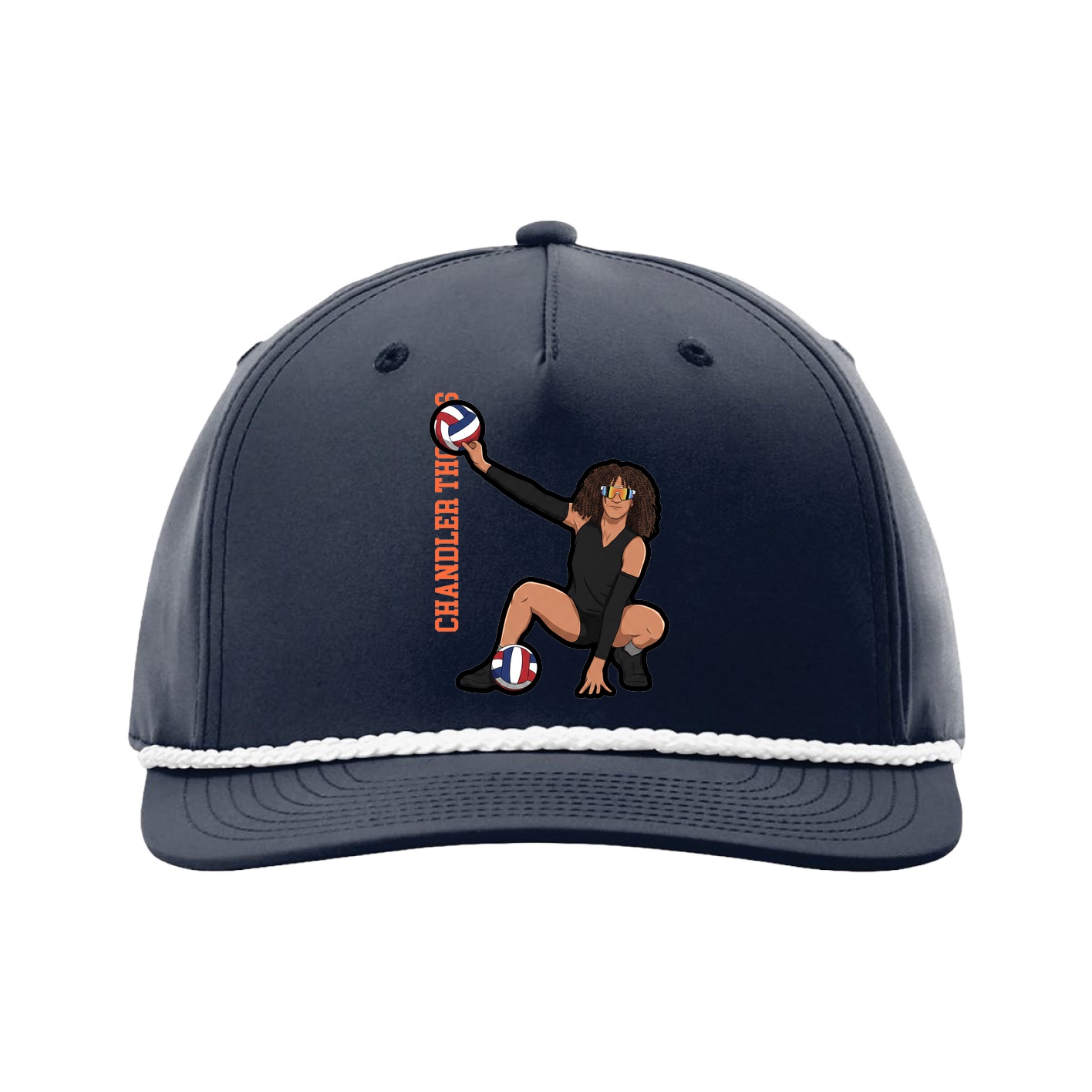 Five-Panel Classic Rope Cap — Name Vertical in Navy