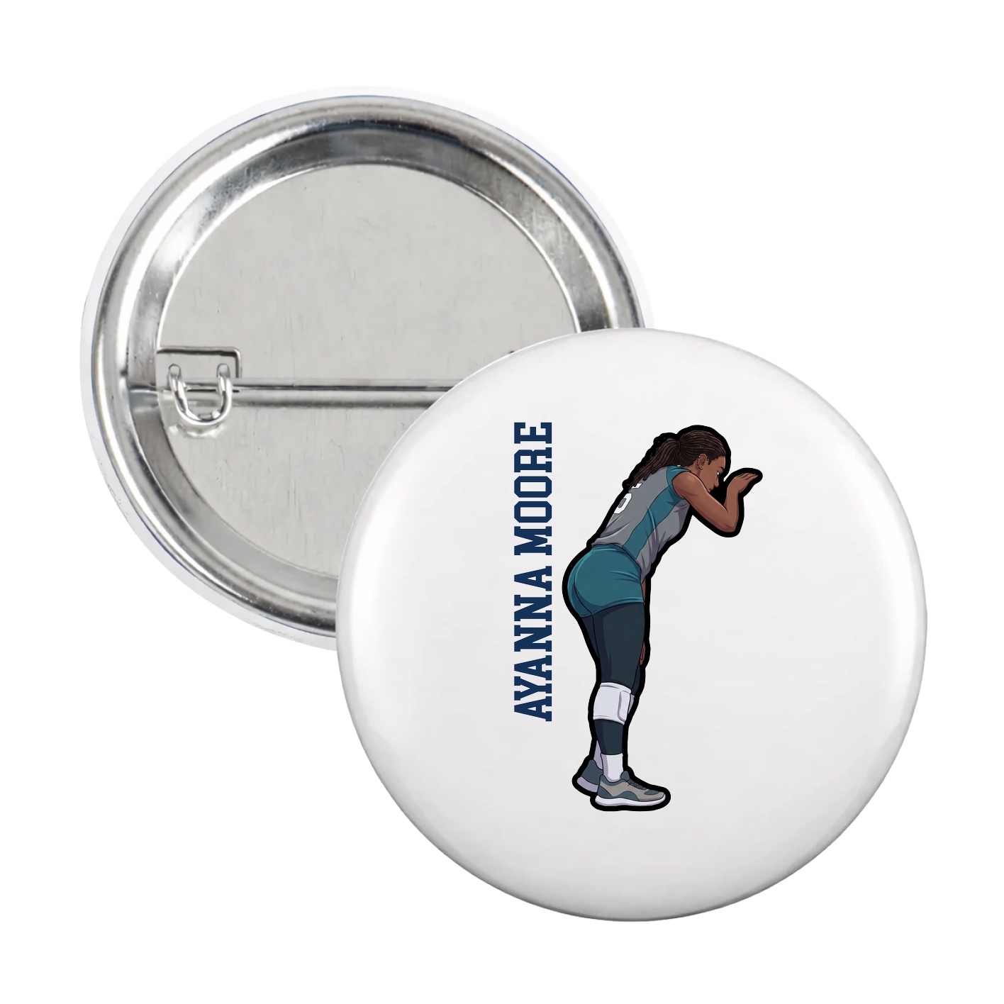Game Day Button — Name Vertical in White