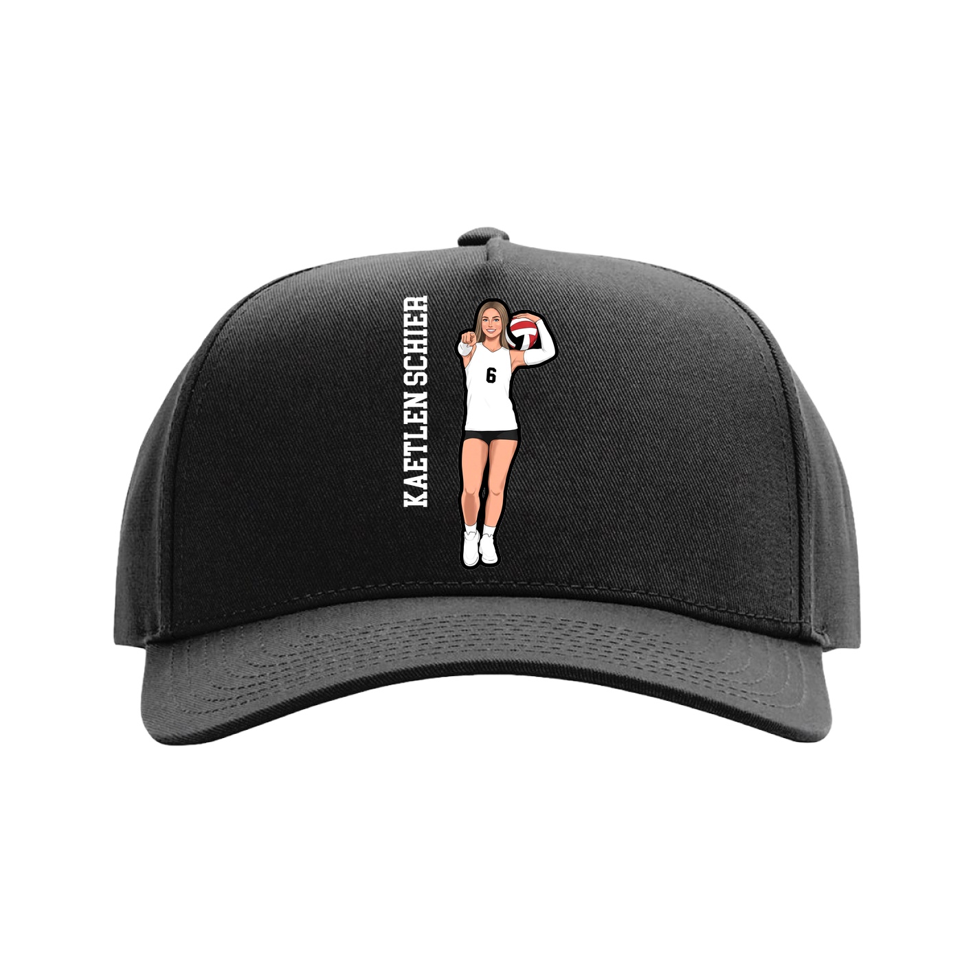 Full Fabric Five-Panel Champ Cap — Name Vertical in Black