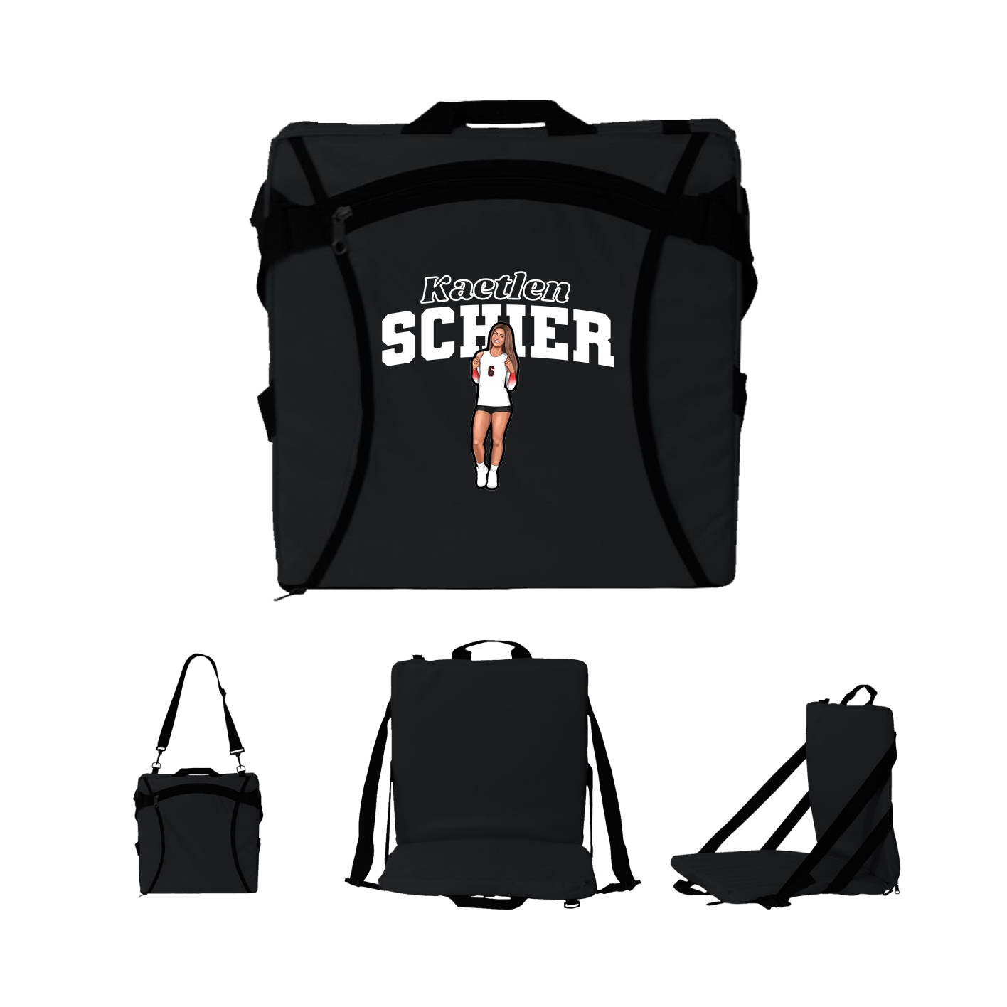 Folding Stadium Seat — Name Arch in Black